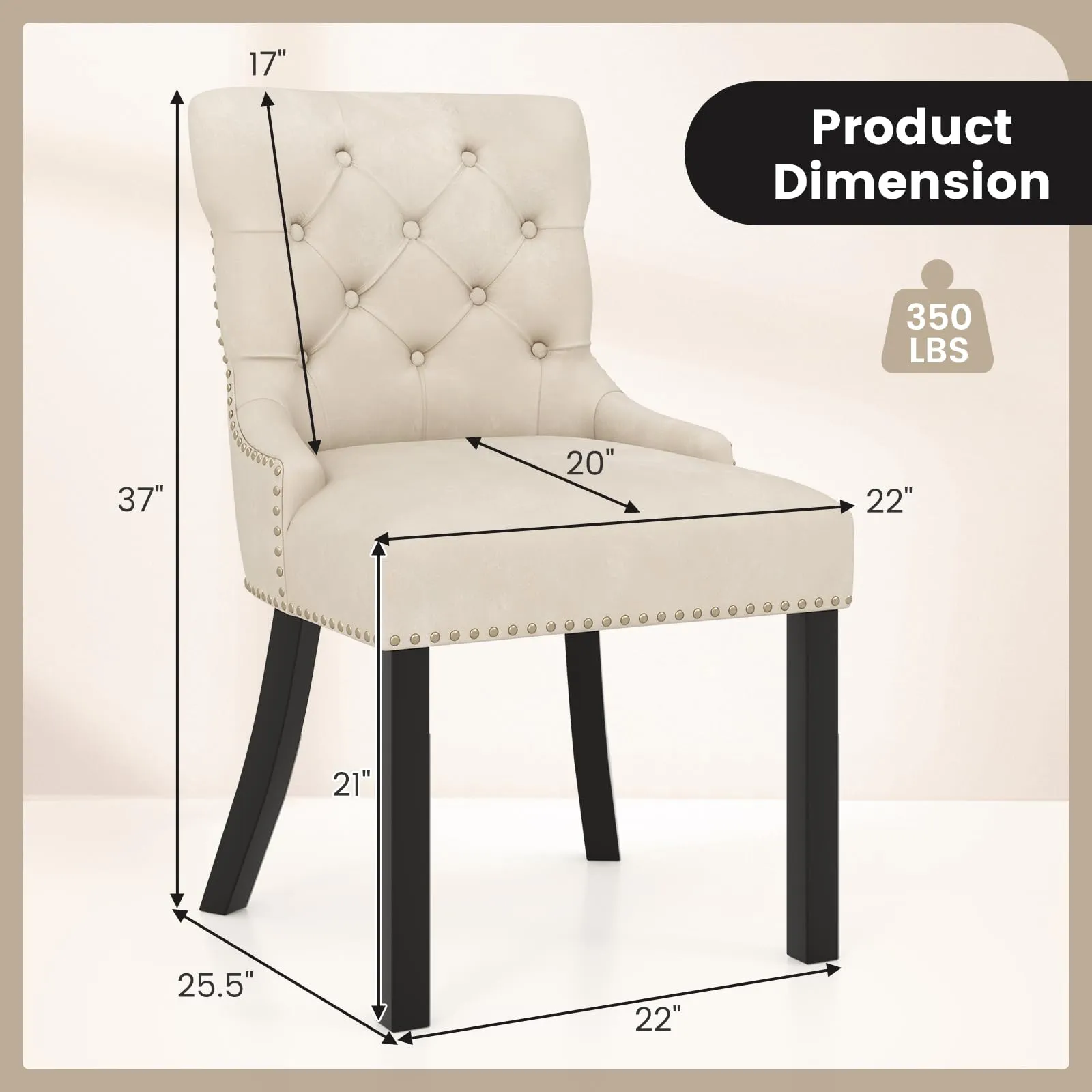 Gianex Upholstered Dining Chairs Set, Wood Wingback Accent Chairs w/Rubber Wood Legs & Nailhead Button Tufted Back