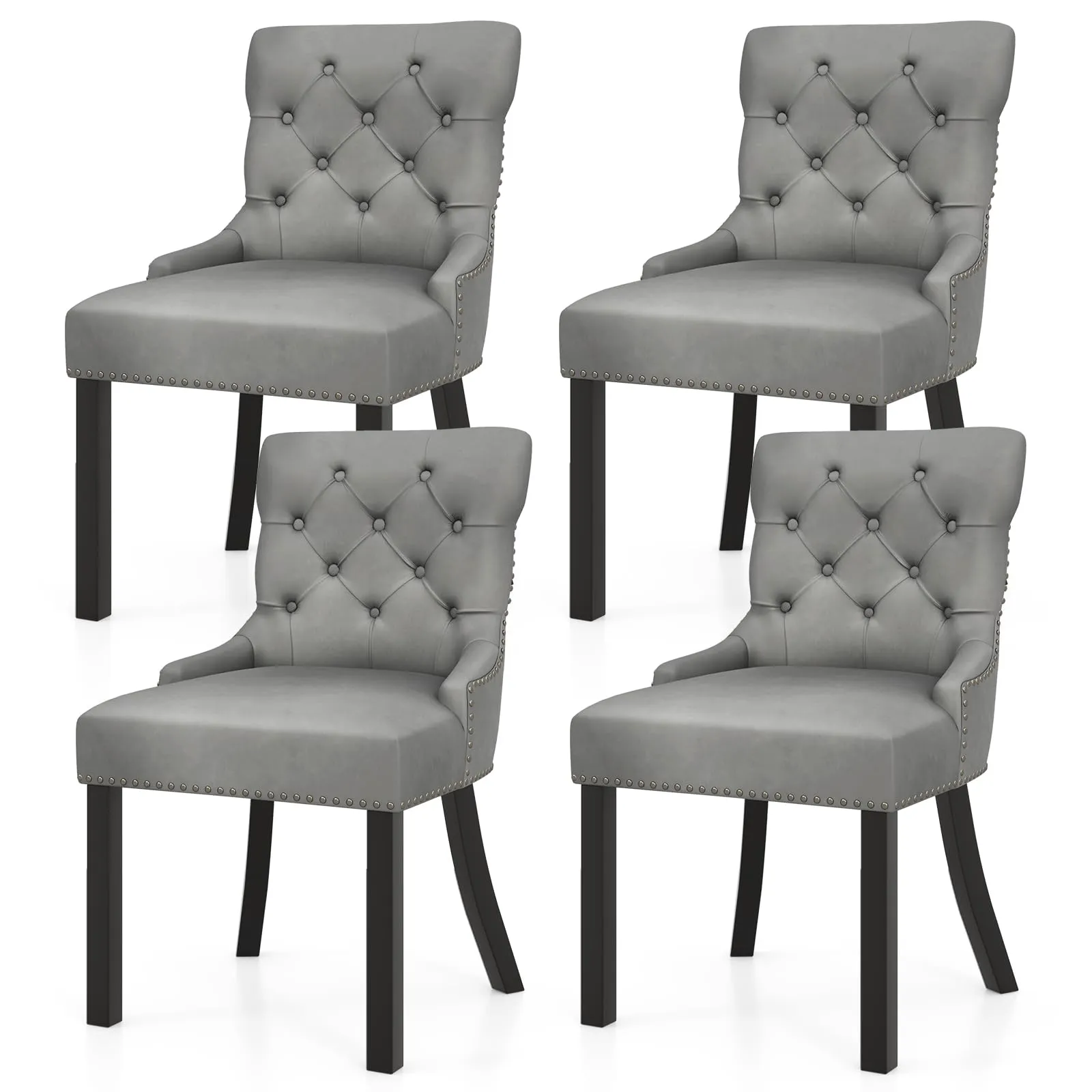 Gianex Upholstered Dining Chairs Set, Wood Wingback Accent Chairs w/Rubber Wood Legs & Nailhead Button Tufted Back