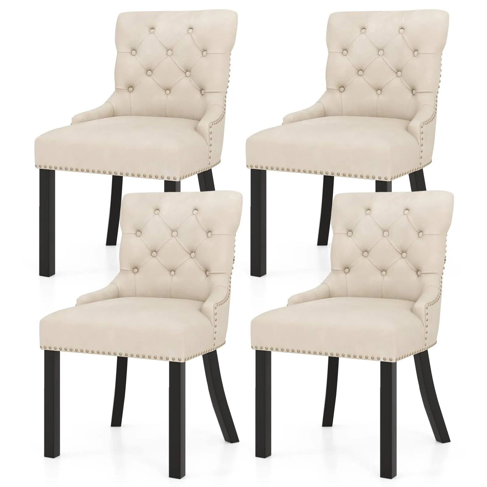 Gianex Upholstered Dining Chairs Set, Wood Wingback Accent Chairs w/Rubber Wood Legs & Nailhead Button Tufted Back set of dining chairs, wooden chairs