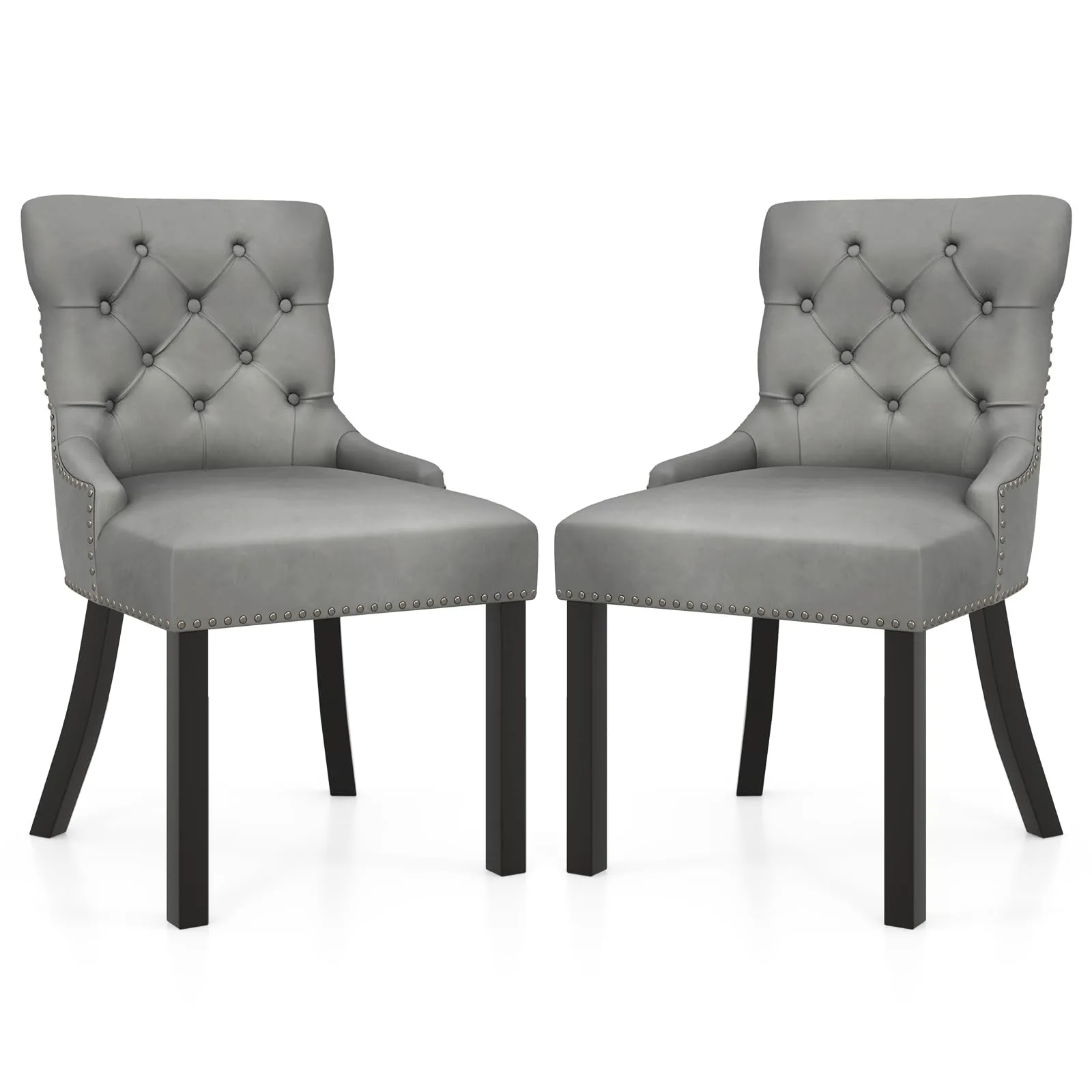 Gianex Upholstered Dining Chairs Set, Wood Wingback Accent Chairs w/Rubber Wood Legs & Nailhead Button Tufted Back