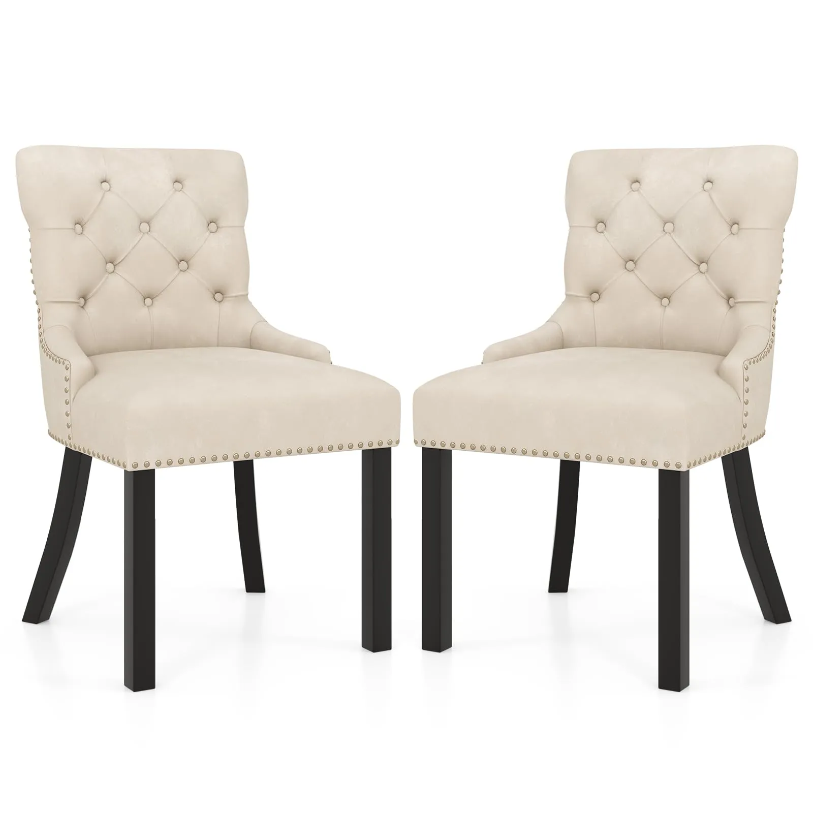Gianex Upholstered Dining Chairs Set, Wood Wingback Accent Chairs w/Rubber Wood Legs & Nailhead Button Tufted Back