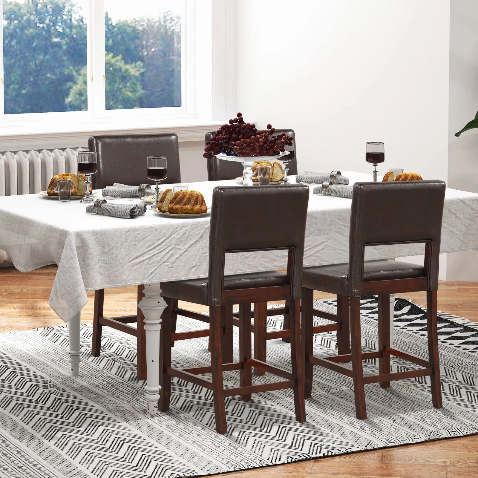 Giantex 2 or 4-Piece Bar Chair Set - Linen Counter Height Bar Stool Set with Hollowed Back & Rubber Wood Legs
