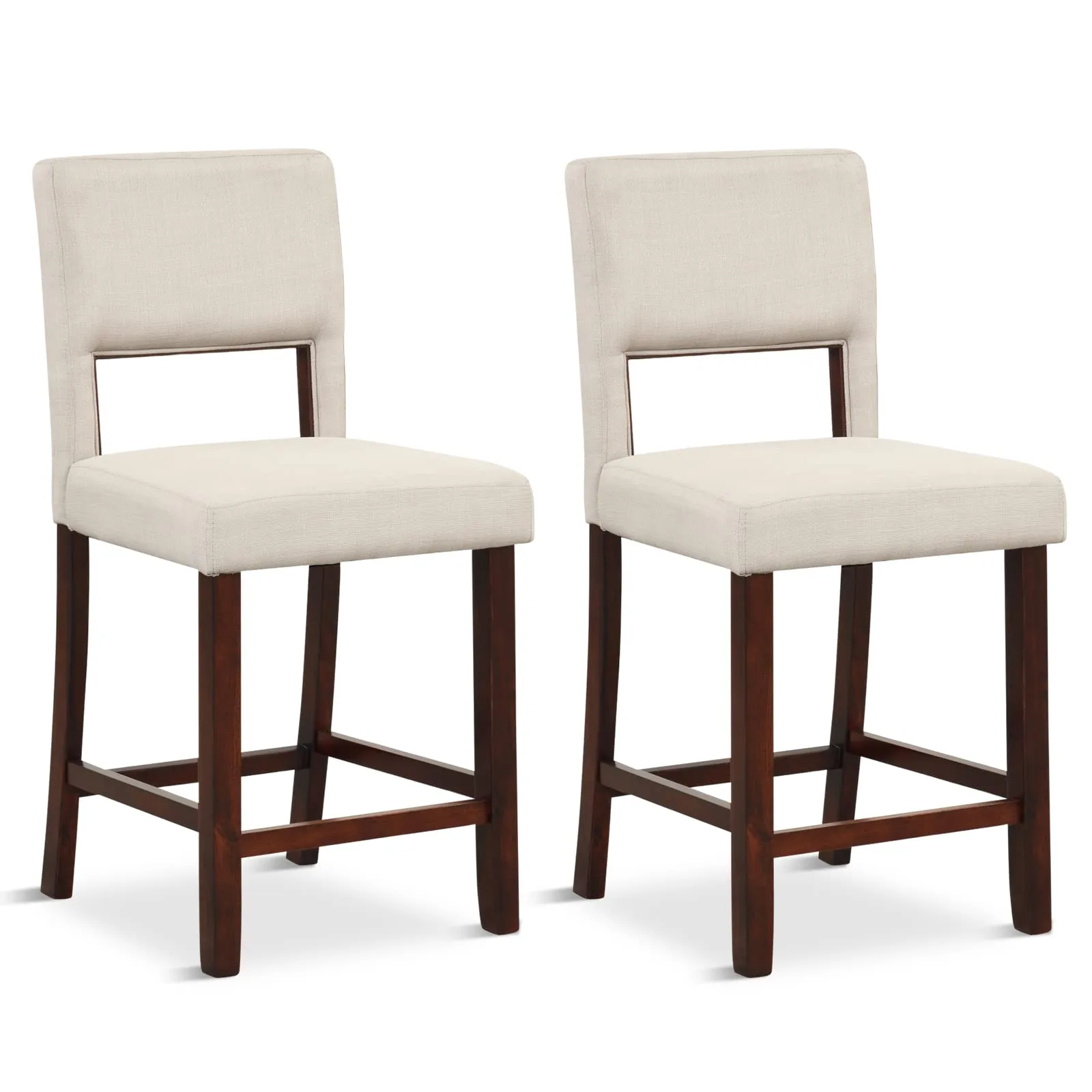 Giantex 2 or 4-Piece Bar Chair Set - Linen Counter Height Bar Stool Set with Hollowed Back & Rubber Wood Legs