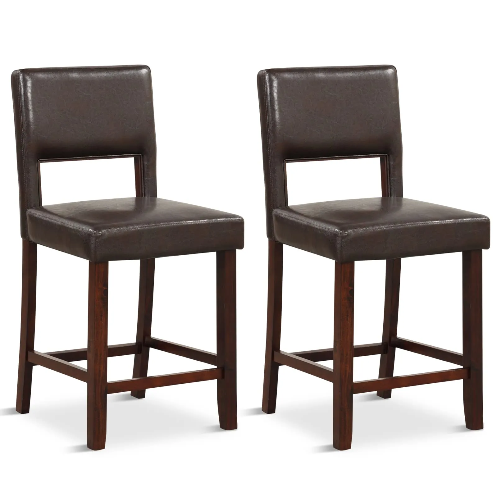Giantex 2 or 4-Piece Bar Chair Set - Linen Counter Height Bar Stool Set with Hollowed Back & Rubber Wood Legs