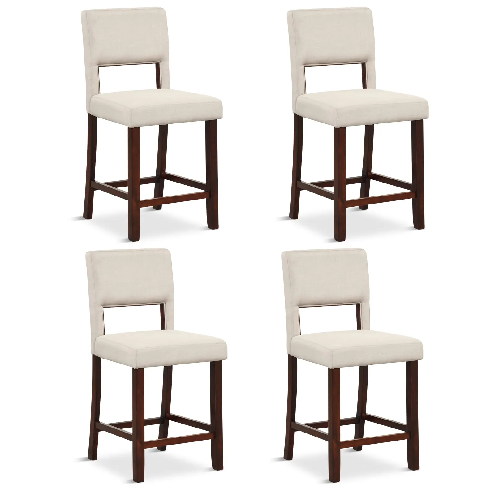 Giantex 2 or 4-Piece Bar Chair Set - Linen Counter Height Bar Stool Set with Hollowed Back & Rubber Wood Legs