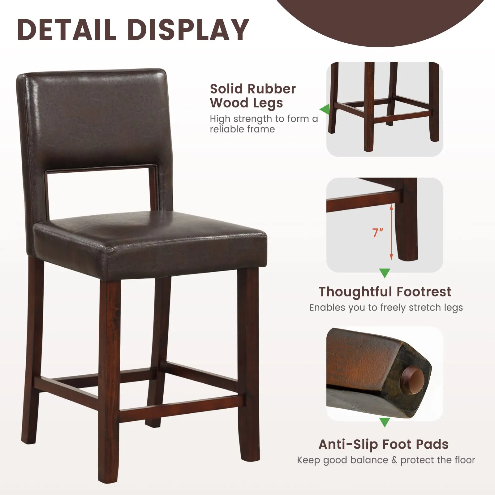 Giantex 2 or 4-Piece Bar Chair Set - Linen Counter Height Bar Stool Set with Hollowed Back & Rubber Wood Legs