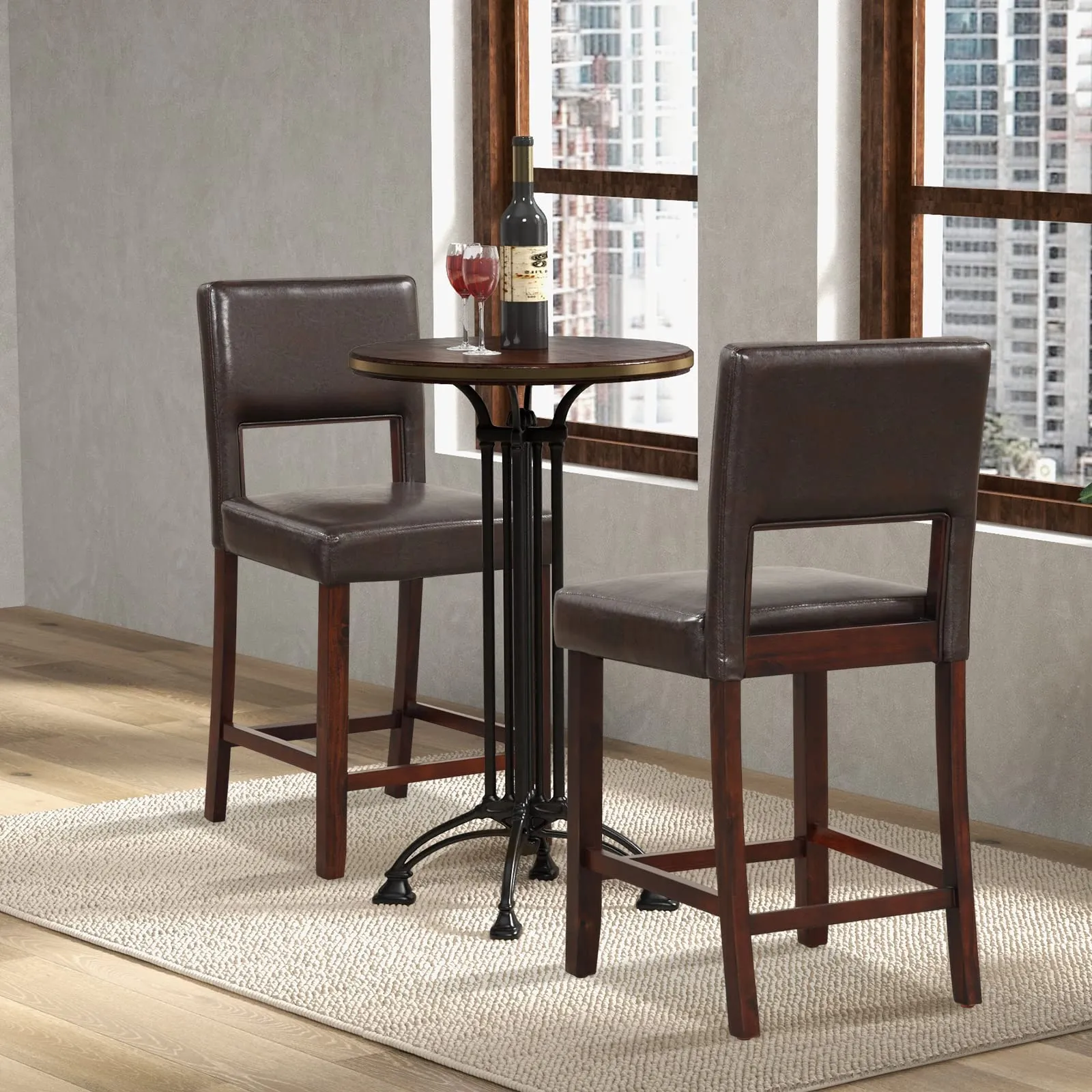 Giantex 2 or 4-Piece Bar Chair Set - Linen Counter Height Bar Stool Set with Hollowed Back & Rubber Wood Legs