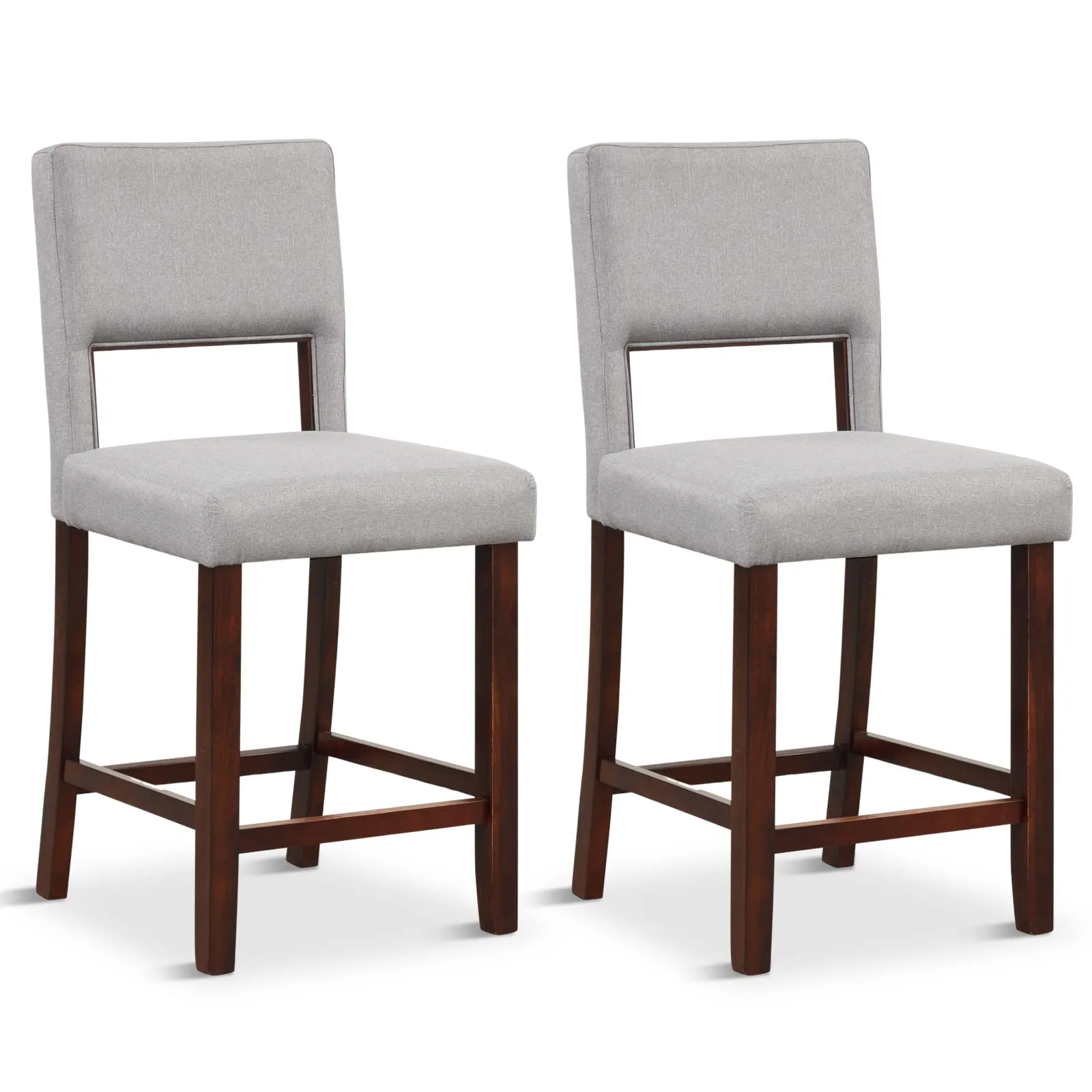 Giantex 2 or 4-Piece Bar Chair Set - Linen Counter Height Bar Stool Set with Hollowed Back & Rubber Wood Legs