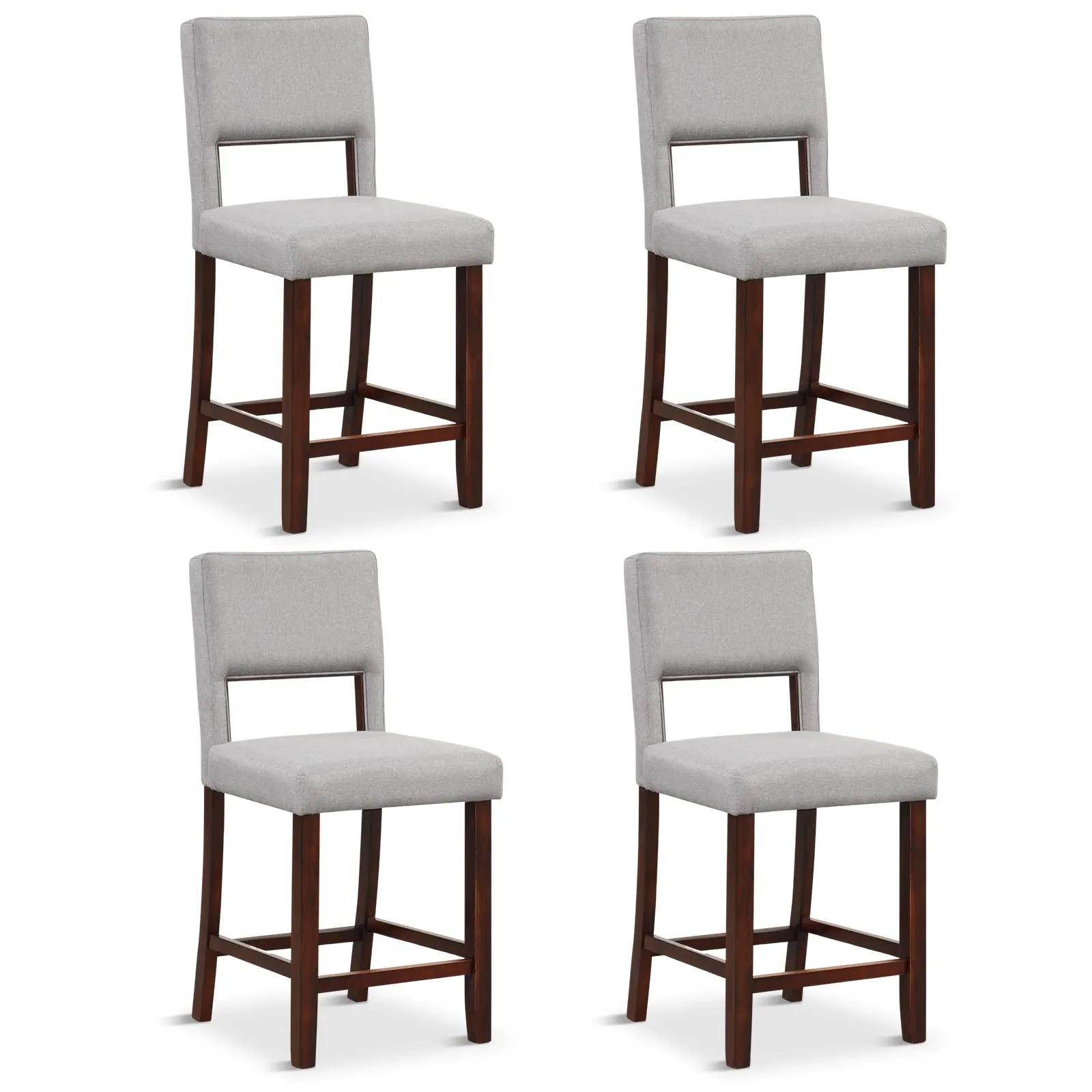 Giantex 2 or 4-Piece Bar Chair Set - Linen Counter Height Bar Stool Set with Hollowed Back & Rubber Wood Legs