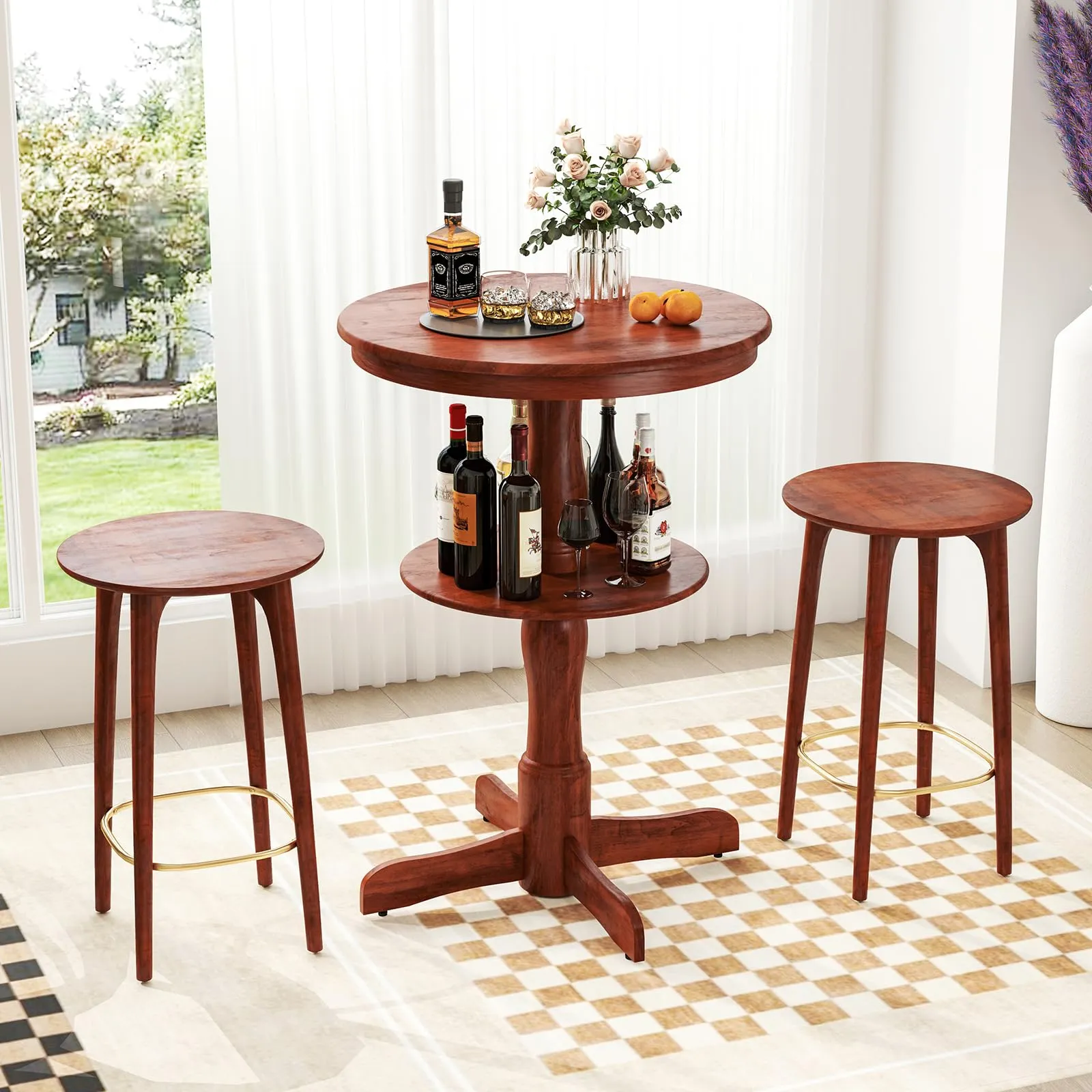 Giantex 2 Tier Tall Round Dining Table with Pedestal Base