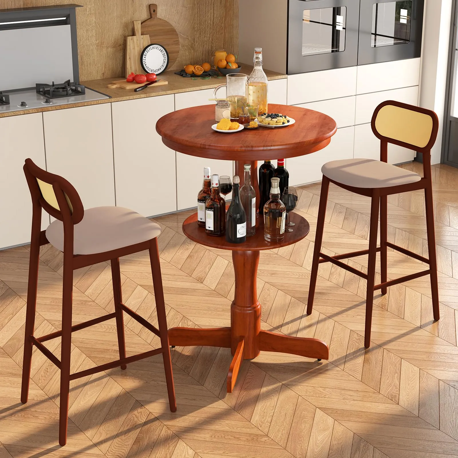 Giantex 2 Tier Tall Round Dining Table with Pedestal Base