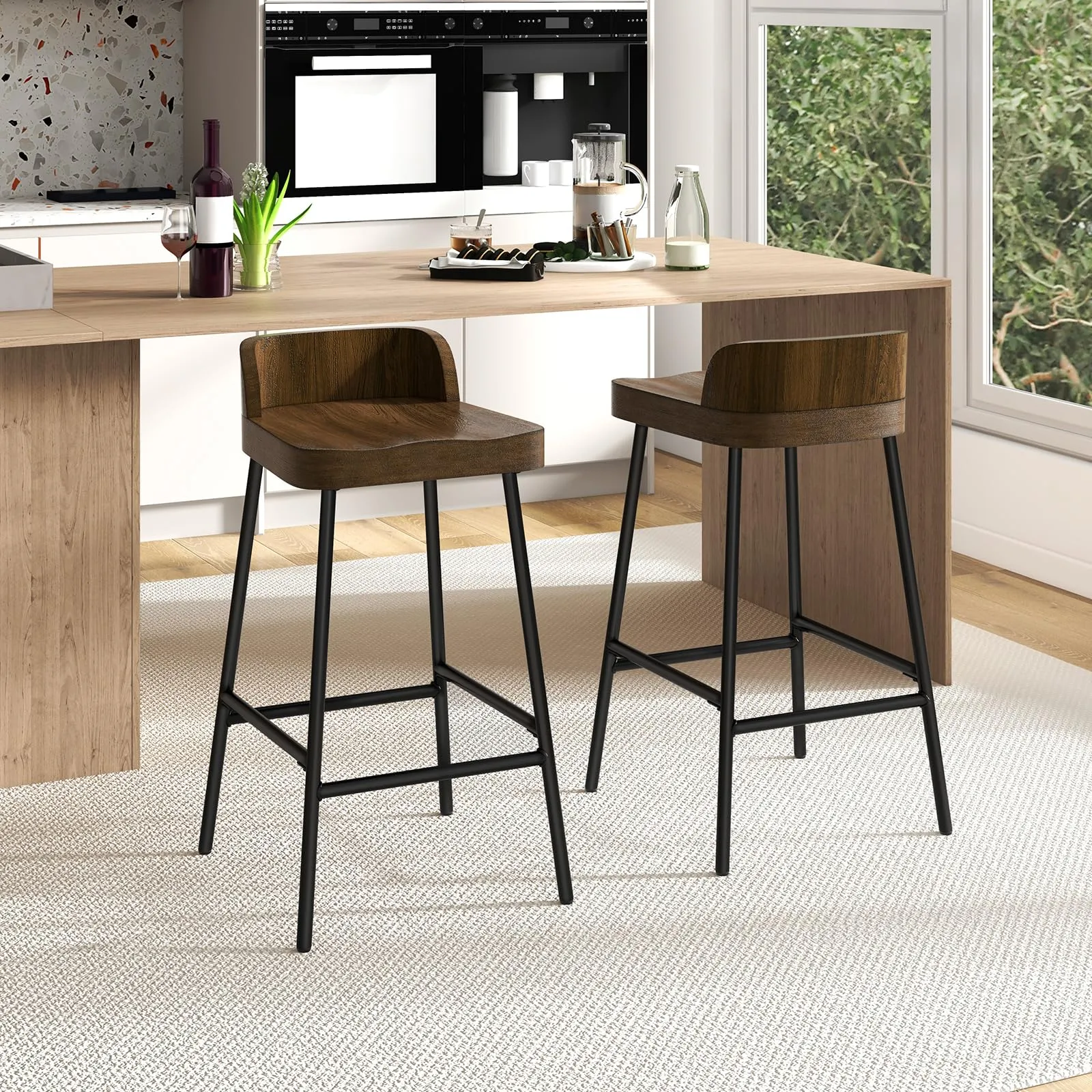 Giantex 24.5'' Bar Stool, Counter Height Bar Stools with Low Back & Footrest
