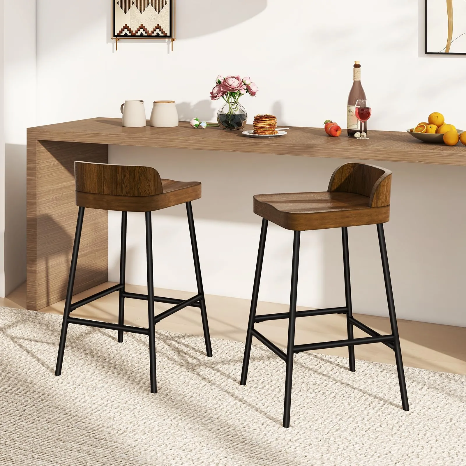 Giantex 24.5'' Bar Stool, Counter Height Bar Stools with Low Back & Footrest