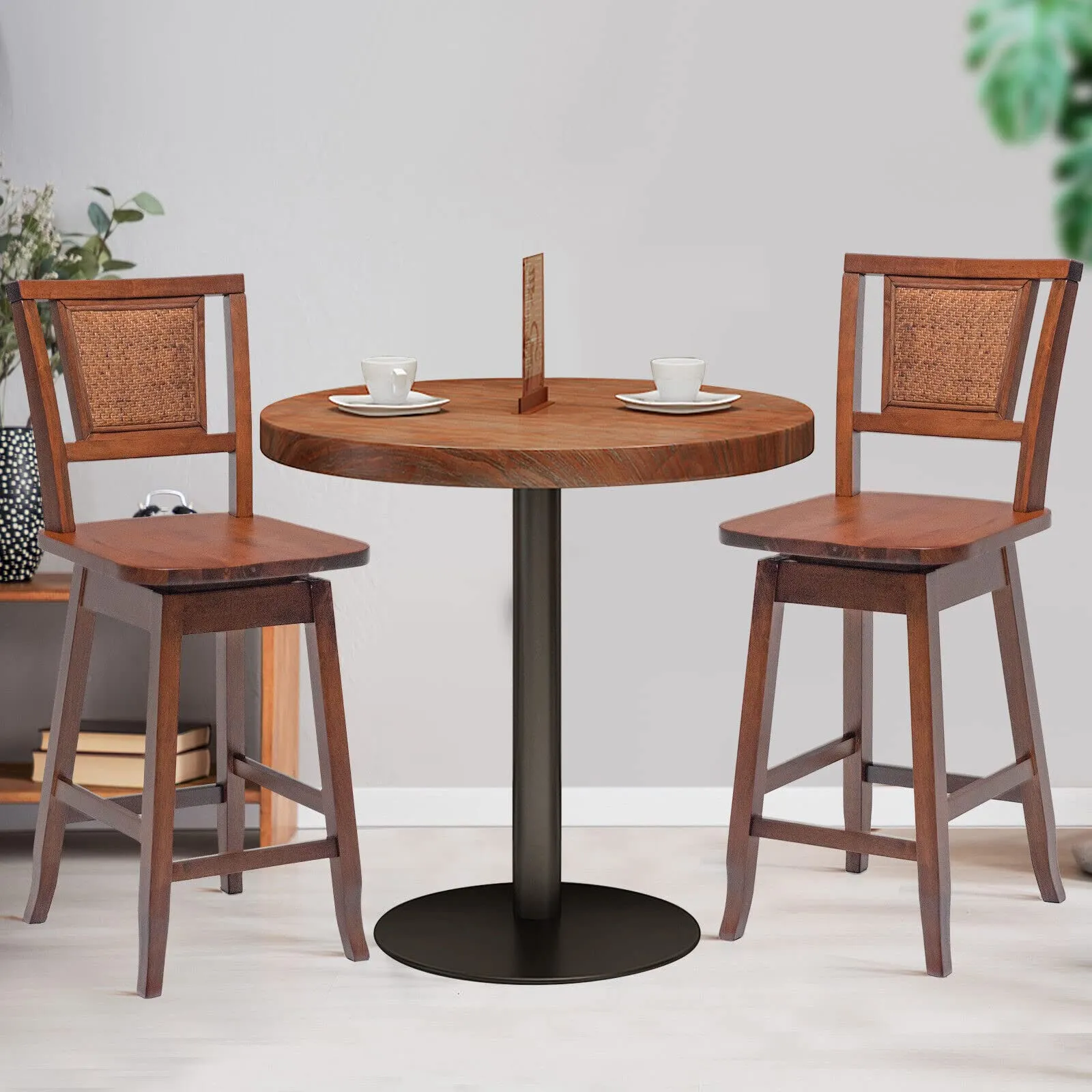 Giantex 24.5 Inch Counter Height Bar Stool with Rattan Back