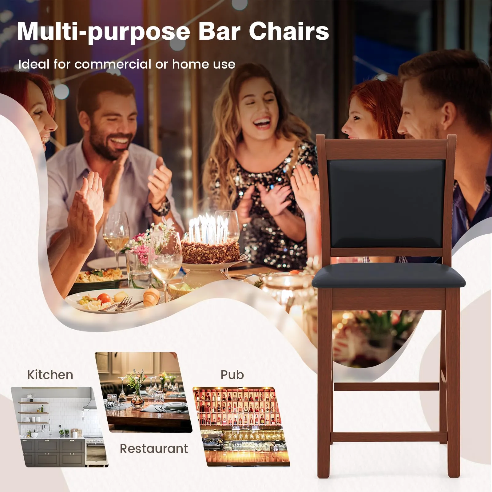 Giantex 24.5" Bar Stools Set of 2, Upholstered Counter Height Bar Stools w/Faux Leather Cushion & Footrest