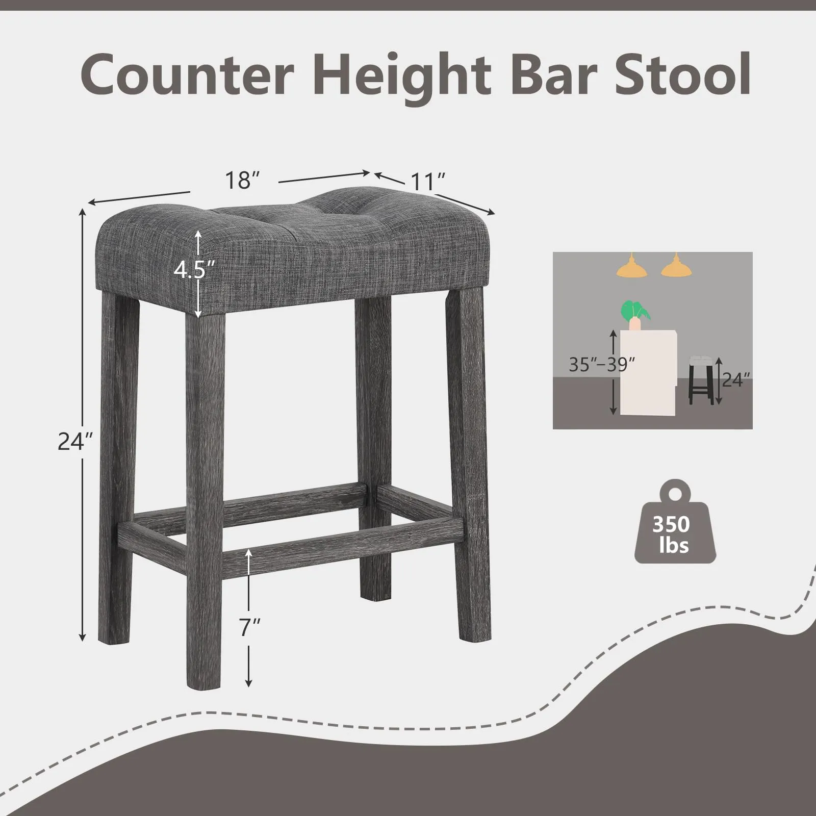 Giantex 24" Bar Stools, Backless Counter Height Saddle Bar Stools w/Padded Seat, Solid Rubber Wood Legs