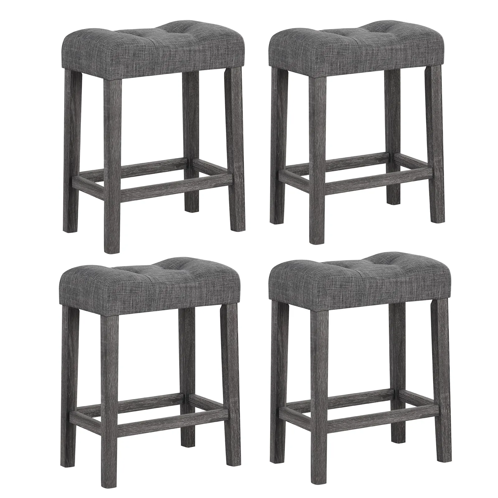 Giantex 24" Bar Stools, Backless Counter Height Saddle Bar Stools w/Padded Seat, Solid Rubber Wood Legs kitchen barstool, adjustable bar stool