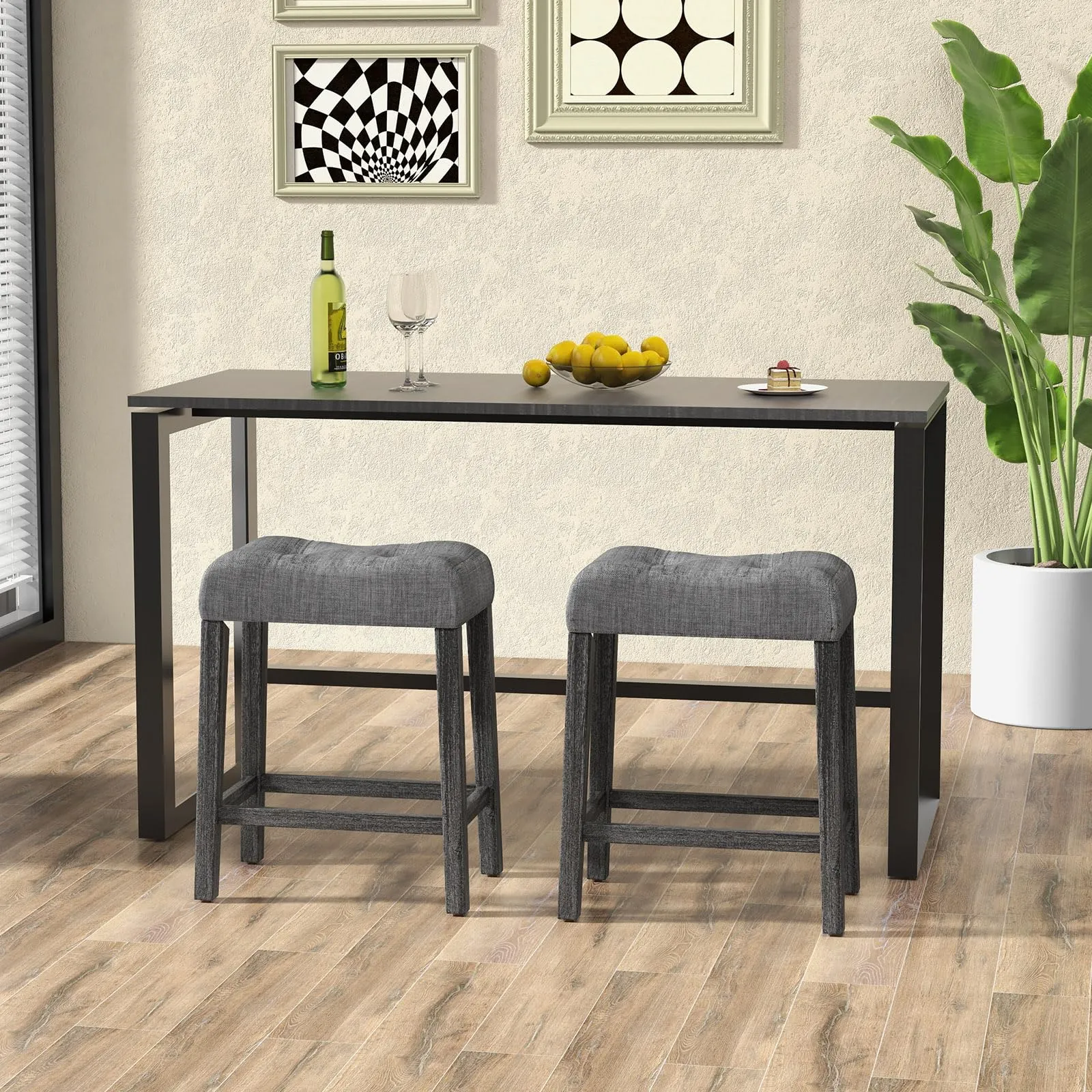 Giantex 24" Bar Stools, Backless Counter Height Saddle Bar Stools w/Padded Seat, Solid Rubber Wood Legs