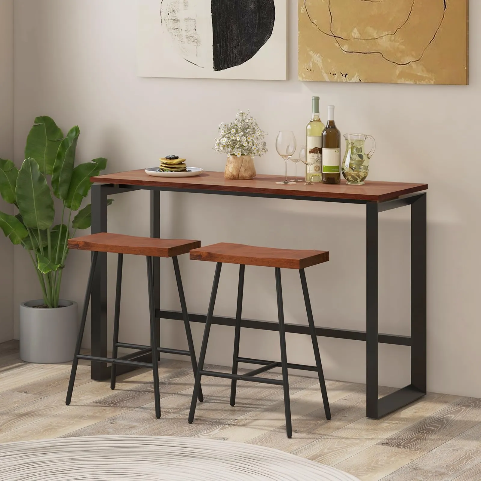 Giantex 24" Bar Stools Set of 2, Counter Height Bar Stools with Footrests, Solid Metal Legs