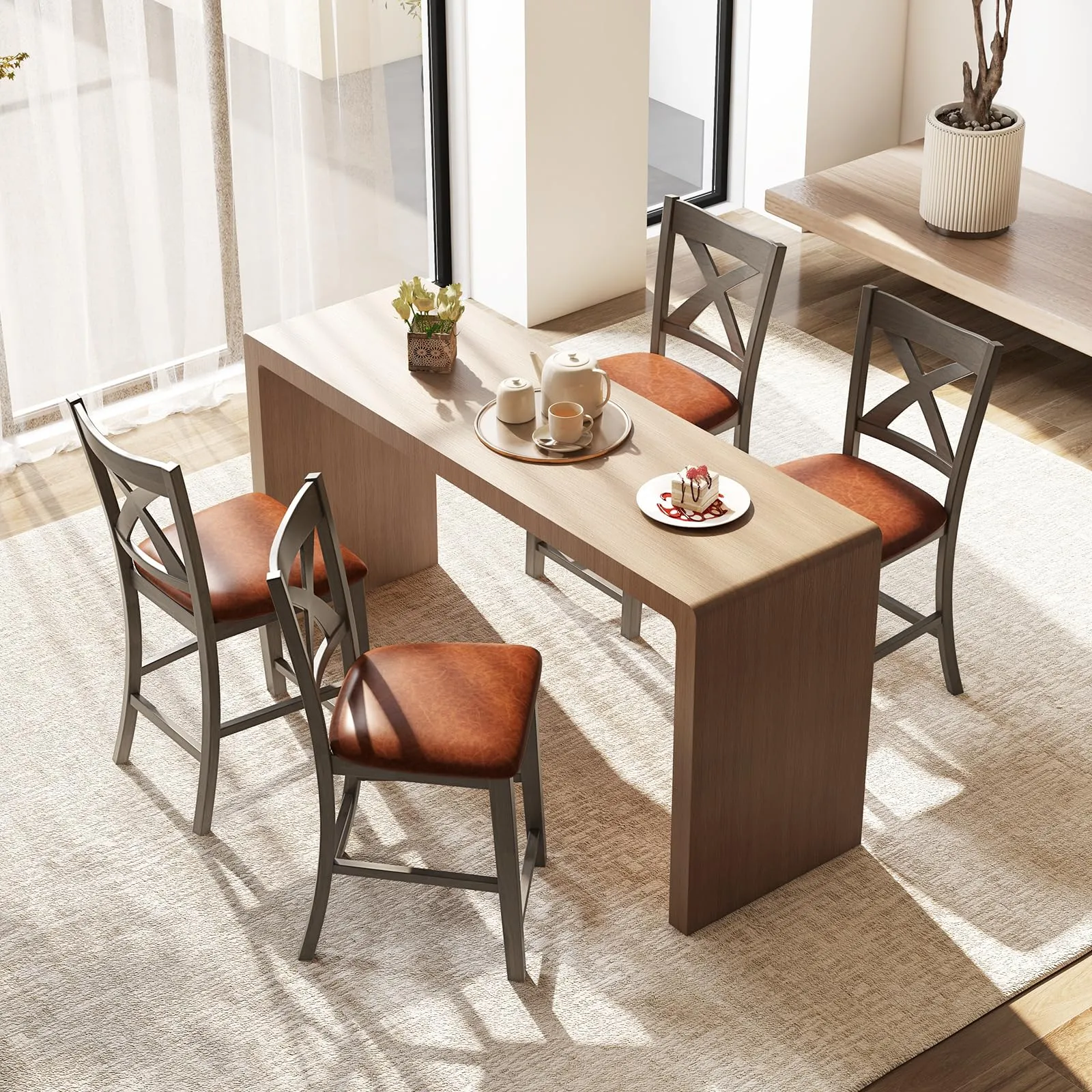 Giantex 24" Bar Stools Set of 2/4, Counter Height Bar Stools with Cross Back & Faux Leather Upholstered Seat