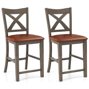 Giantex 24" Bar Stools Set of 2/4, Counter Height Bar Stools with Cross Back & Faux Leather Upholstered Seat kitchen barstool, adjustable bar stool