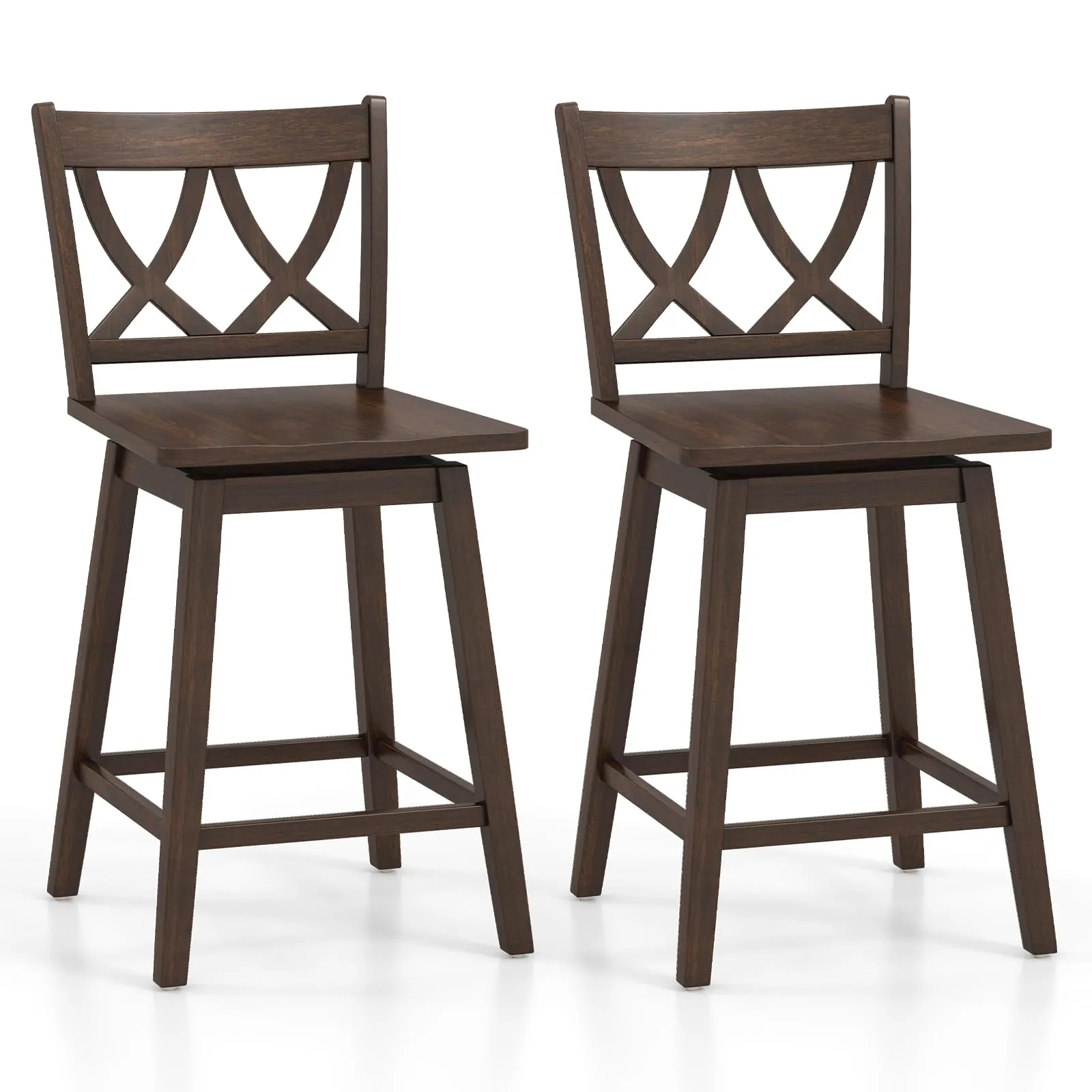 Giantex 24" Bar Stools Set of 2/4, Swivel Wooden Bar Chairs with Rubber Wood Frame, Dark Grey kitchen barstool, adjustable bar stool