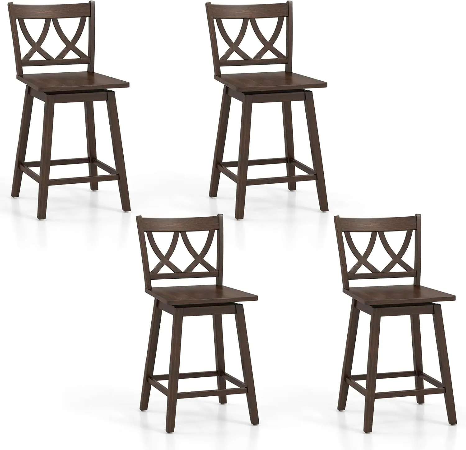 Giantex 24" Bar Stools Set of 2/4, Swivel Wooden Bar Chairs with Rubber Wood Frame, Dark Grey