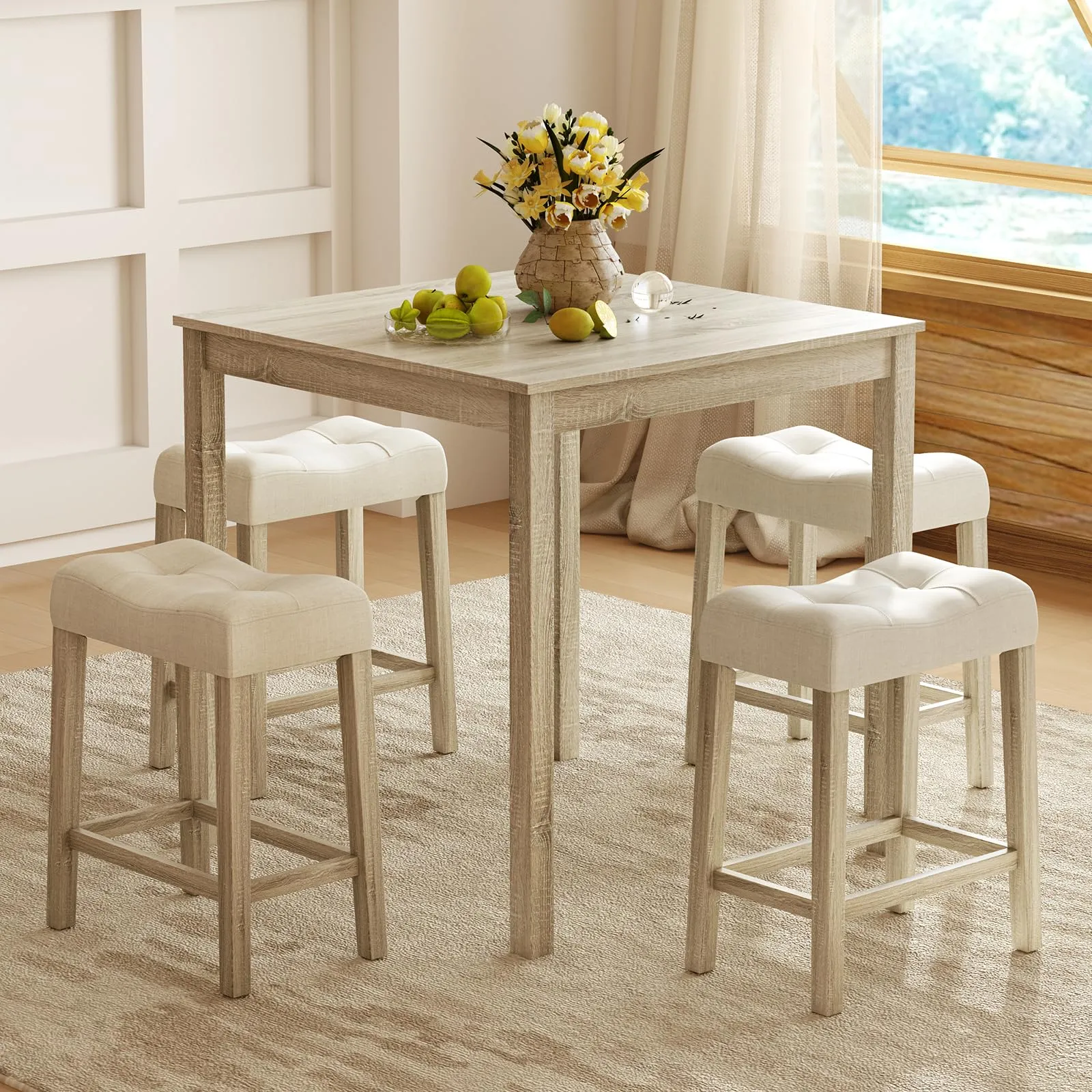 Giantex 24" Bar Stools Set of 4, Upholstered Counter Height Saddle Bar Stools