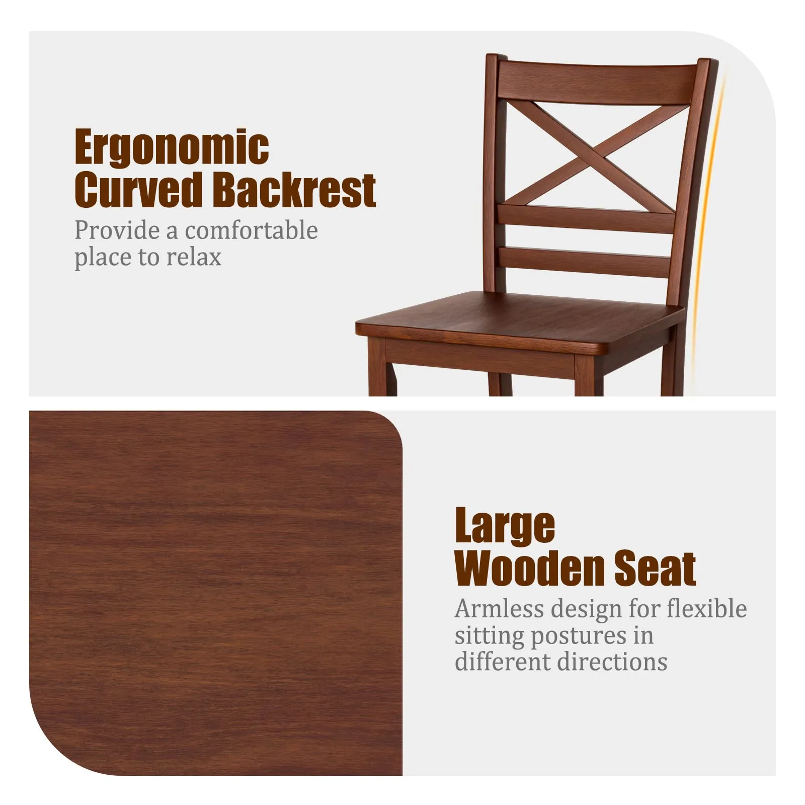 Giantex 25'' Antique Kitchen Counter Height Chairs with Wooden X-Shaped Backrest & Rubber Wood Legs