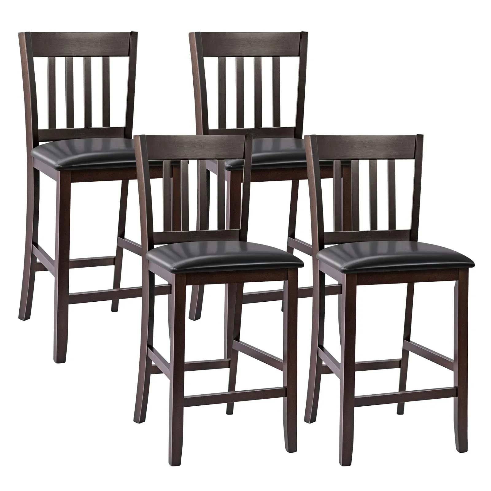 Giantex 25 Counter Height Pub Chairs with Rubber Wood Legs, Armless Bar Chairs with Elastic Cushion & PU Cover for Kitchen