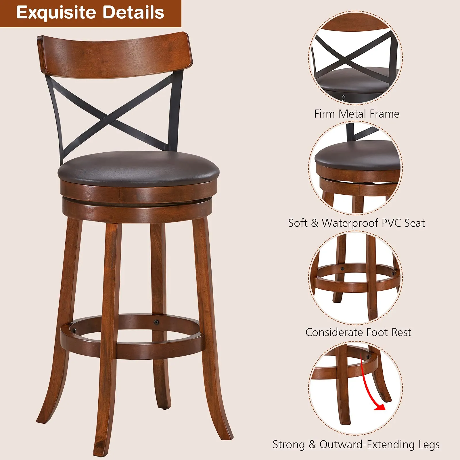 Giantex 25Height Kitchen Counter Bar Stools for Kitchen Island, Pub, and Restaurant