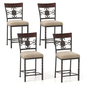 Giantex 25" Counter Height Bar Stools Set, Vintage Upholstered Barstools w/Back kitchen barstool, adjustable bar stool