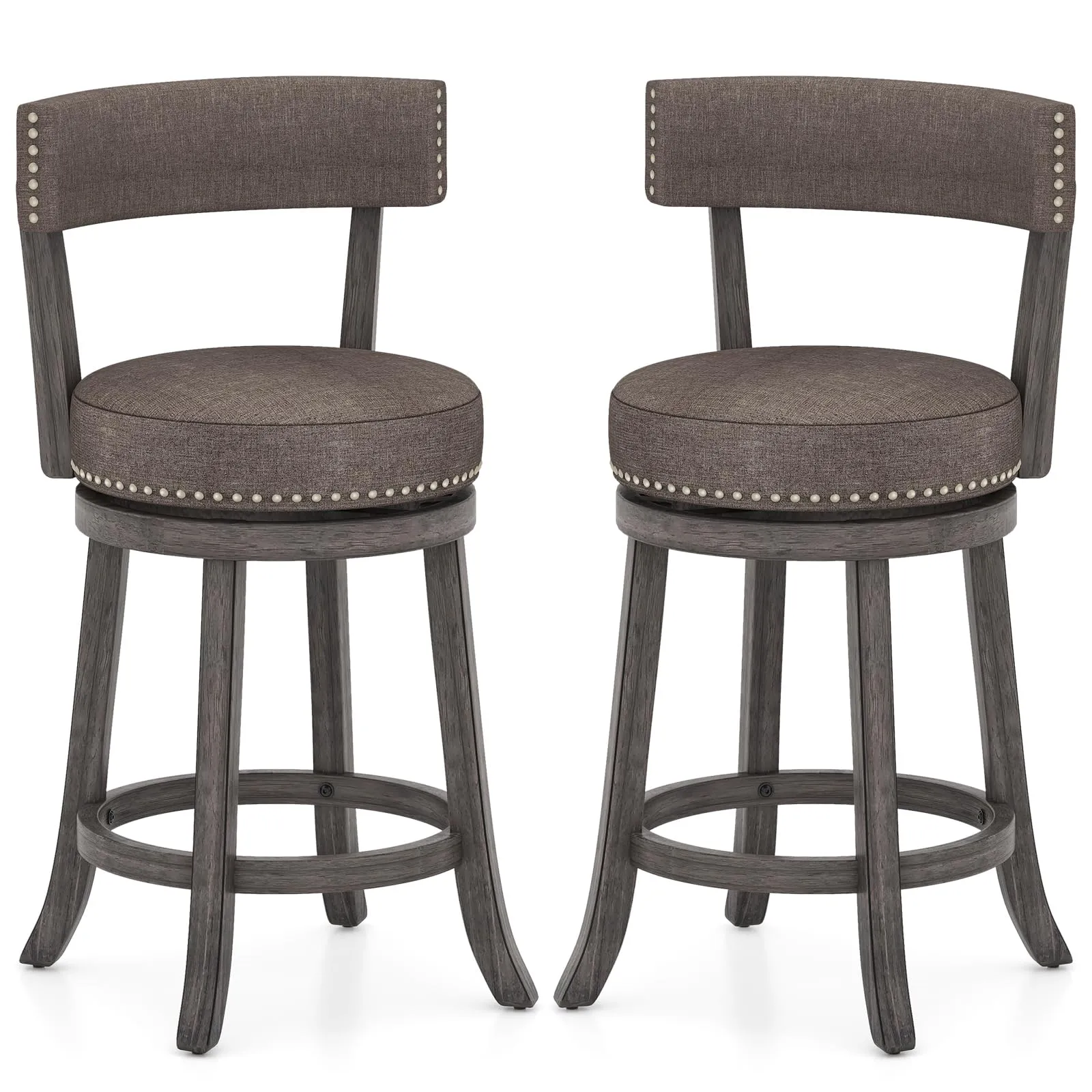 Giantex 26" Bar Stools Set, Swivel Counter Height Bar Chairs with Footrest, Rubber Wood Frame