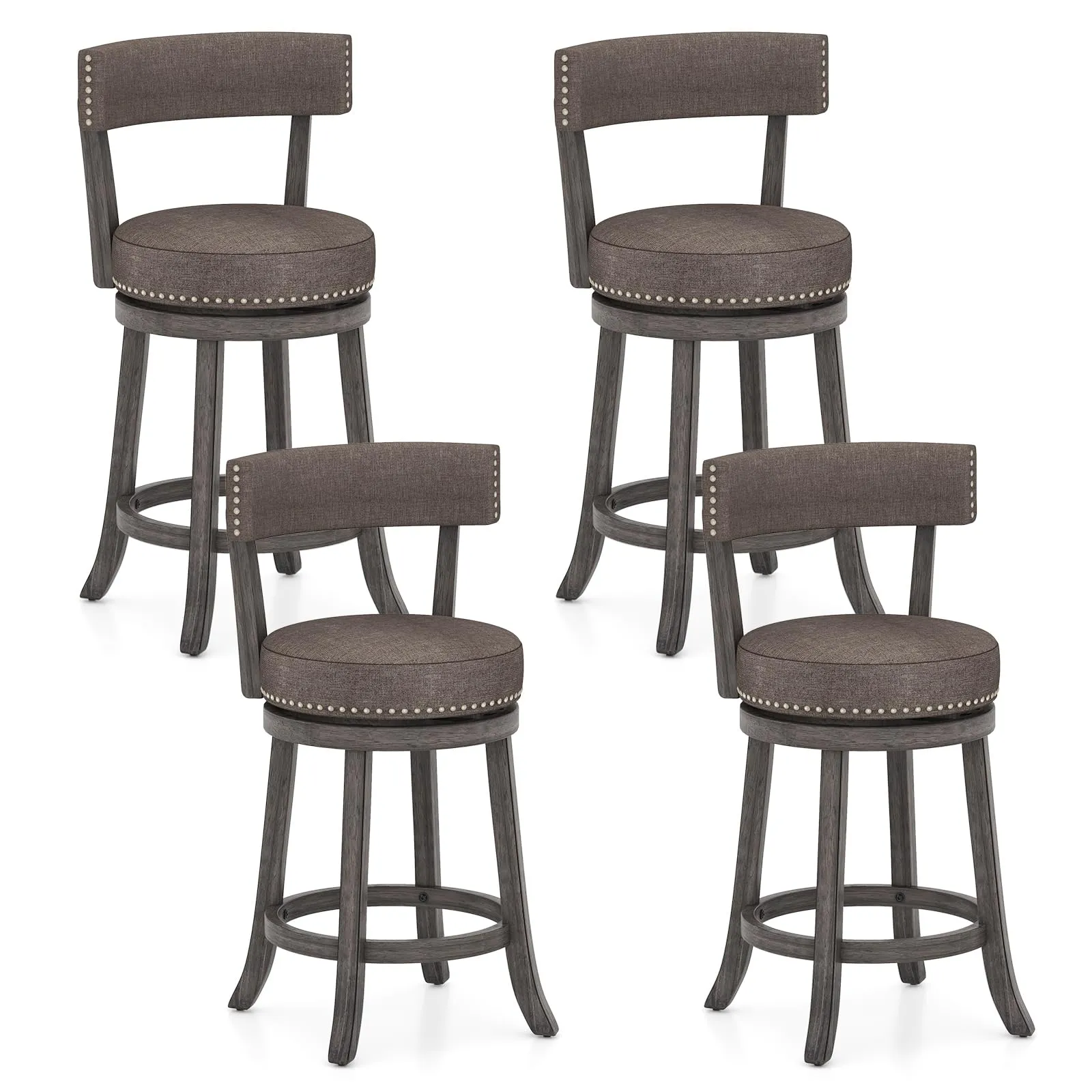Giantex 26" Bar Stools Set, Swivel Counter Height Bar Chairs with Footrest, Rubber Wood Frame kitchen barstool, adjustable bar stool