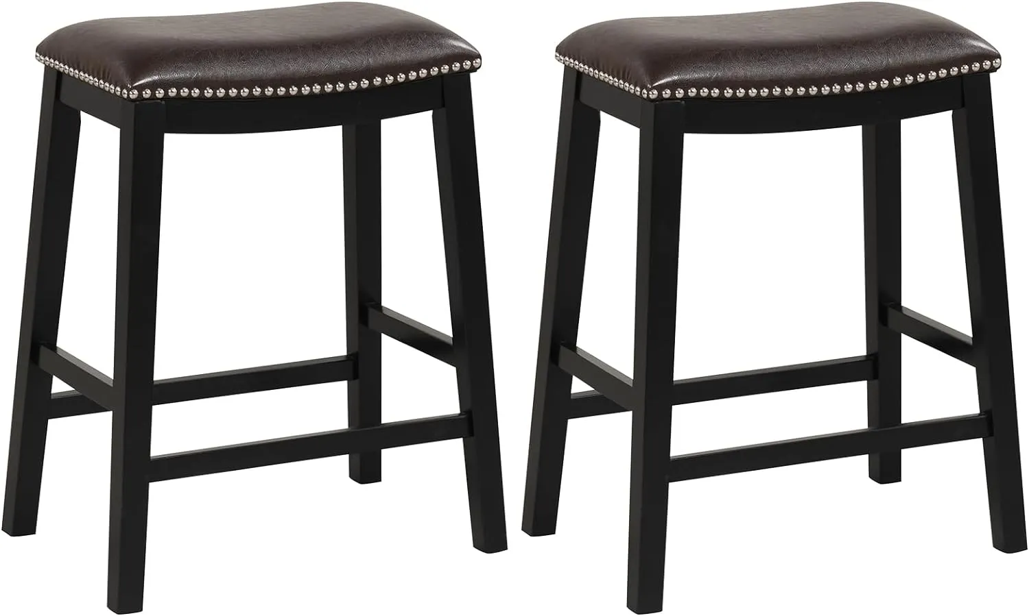 Giantex 26" Counter Height Bar Stools Set of 2, Faux PVC Leather Farmhouse Barstools w/Padded Seat