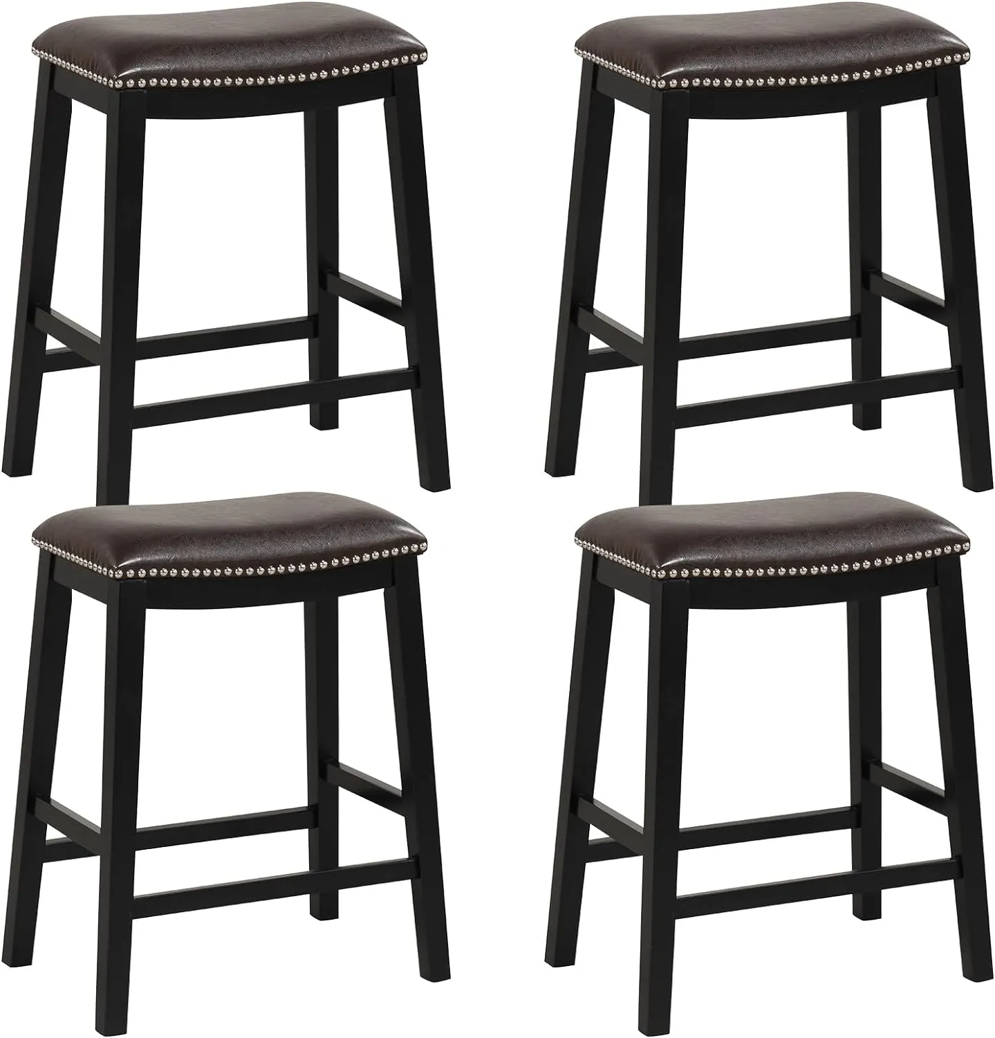 Giantex 26" Counter Height Bar Stools Set of 2, Faux PVC Leather Farmhouse Barstools w/Padded Seat