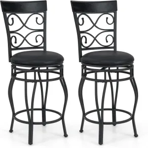 Giantex 26" Swivel Bar Stools Set of 2/4, Counter Height Bar Stools with Back, Upholstered PU Leather Seat, Black kitchen barstool, adjustable bar stool