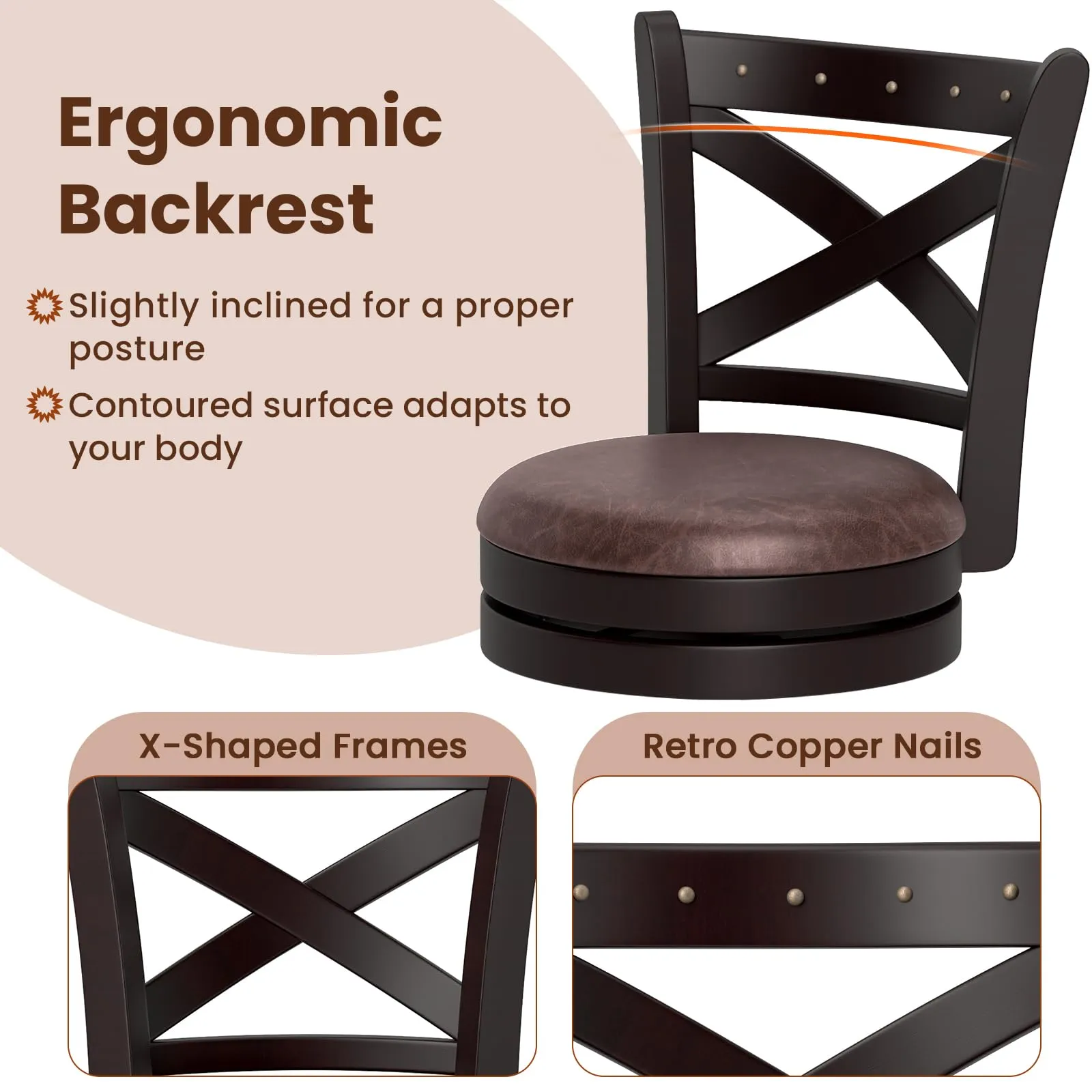 Giantex 26" Swivel Bar Stools with Backs & Upholstered Faux Leather Seat