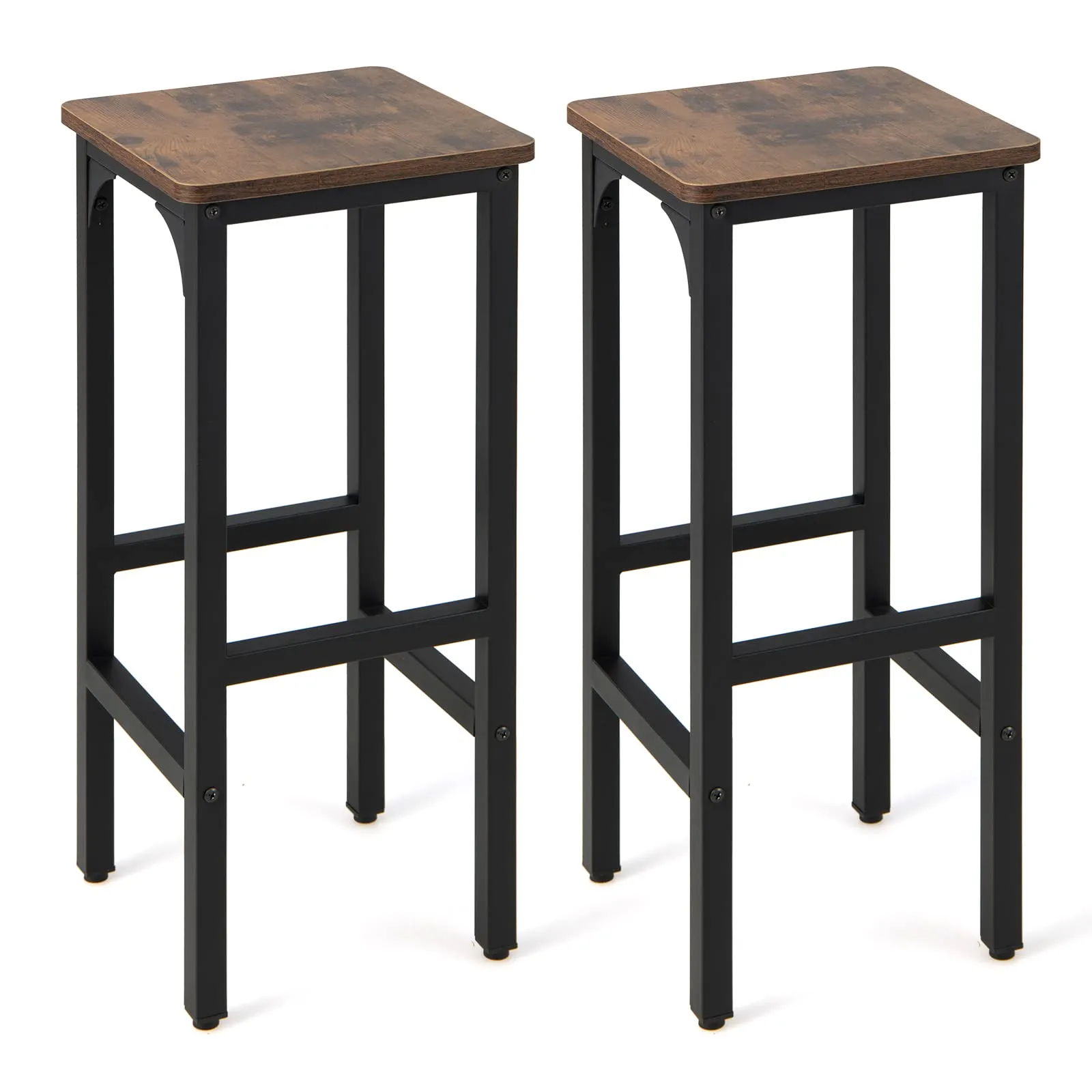 Giantex 28" Counter Height Bar Stools Set of 2, Metal Frame Bar Chairs with Adjustable Foot Pads, Brown kitchen barstool, adjustable bar stool