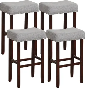 Giantex 29.5" Bar Height Bar Stools Set of 4 - Backless Saddle Barstools with Nailhead Linen Foam Seat kitchen barstool, adjustable bar stool