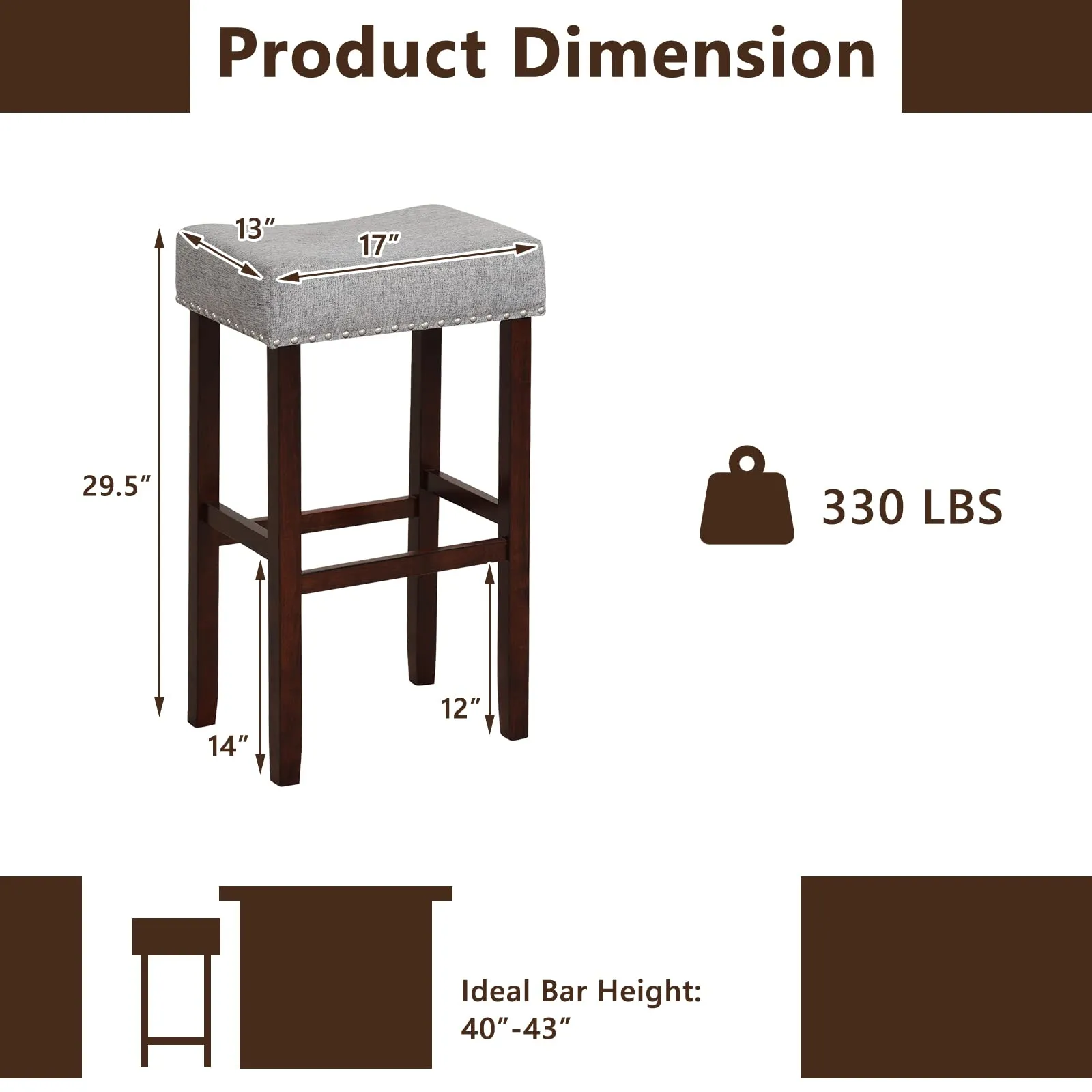 Giantex 29.5" Bar Height Bar Stools Set of 4 - Backless Saddle Barstools with Nailhead Linen Foam Seat