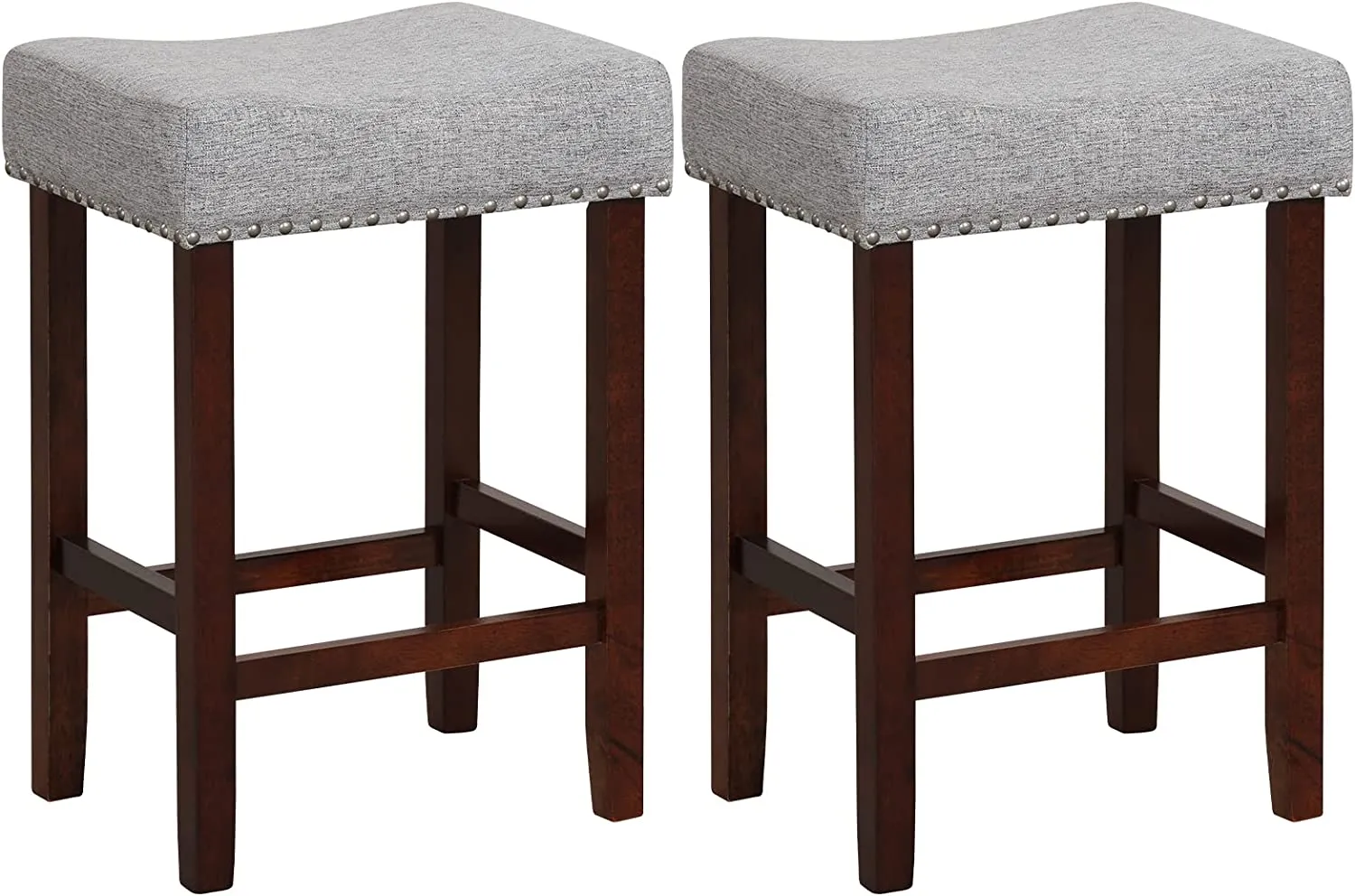 Giantex 29.5" Bar Height Bar Stools Set of 4 - Backless Saddle Barstools with Nailhead Linen Foam Seat