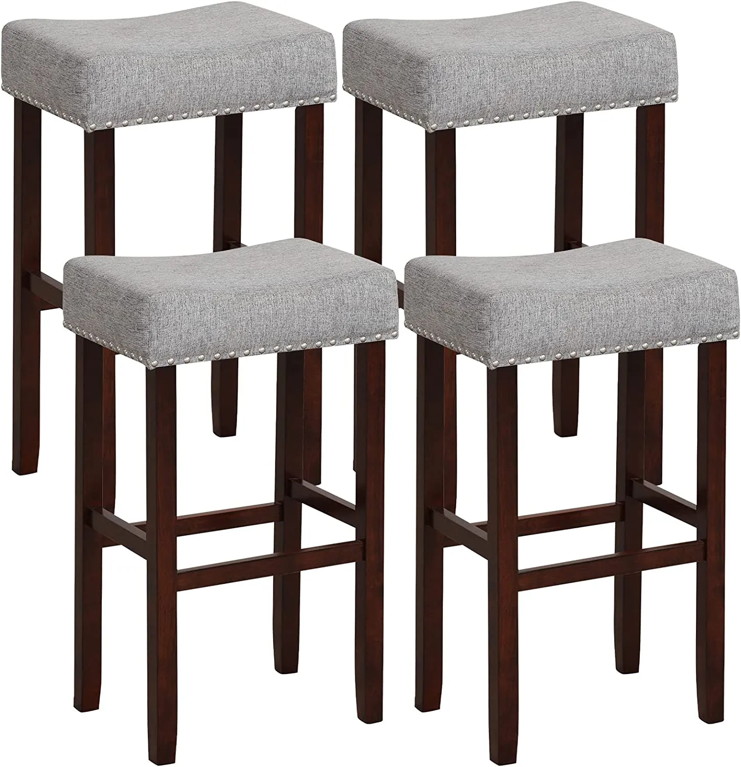 Giantex 29.5" Bar Height Bar Stools Set of 4 - Backless Saddle Barstools with Nailhead Linen Foam Seat kitchen barstool, adjustable bar stool