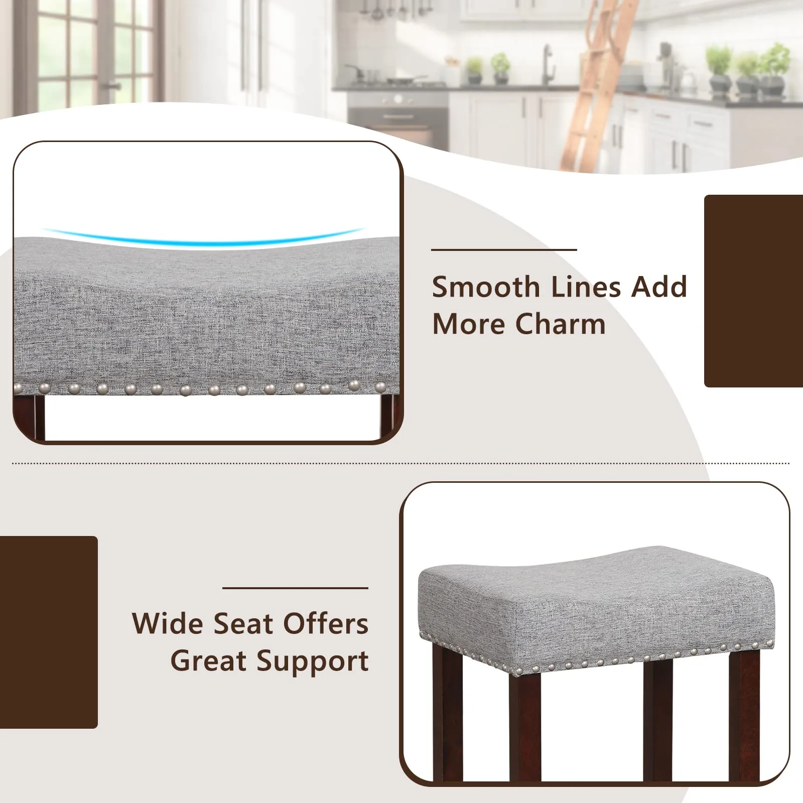 Giantex 29.5" Bar Height Bar Stools Set of 4 - Backless Saddle Barstools with Nailhead Linen Foam Seat