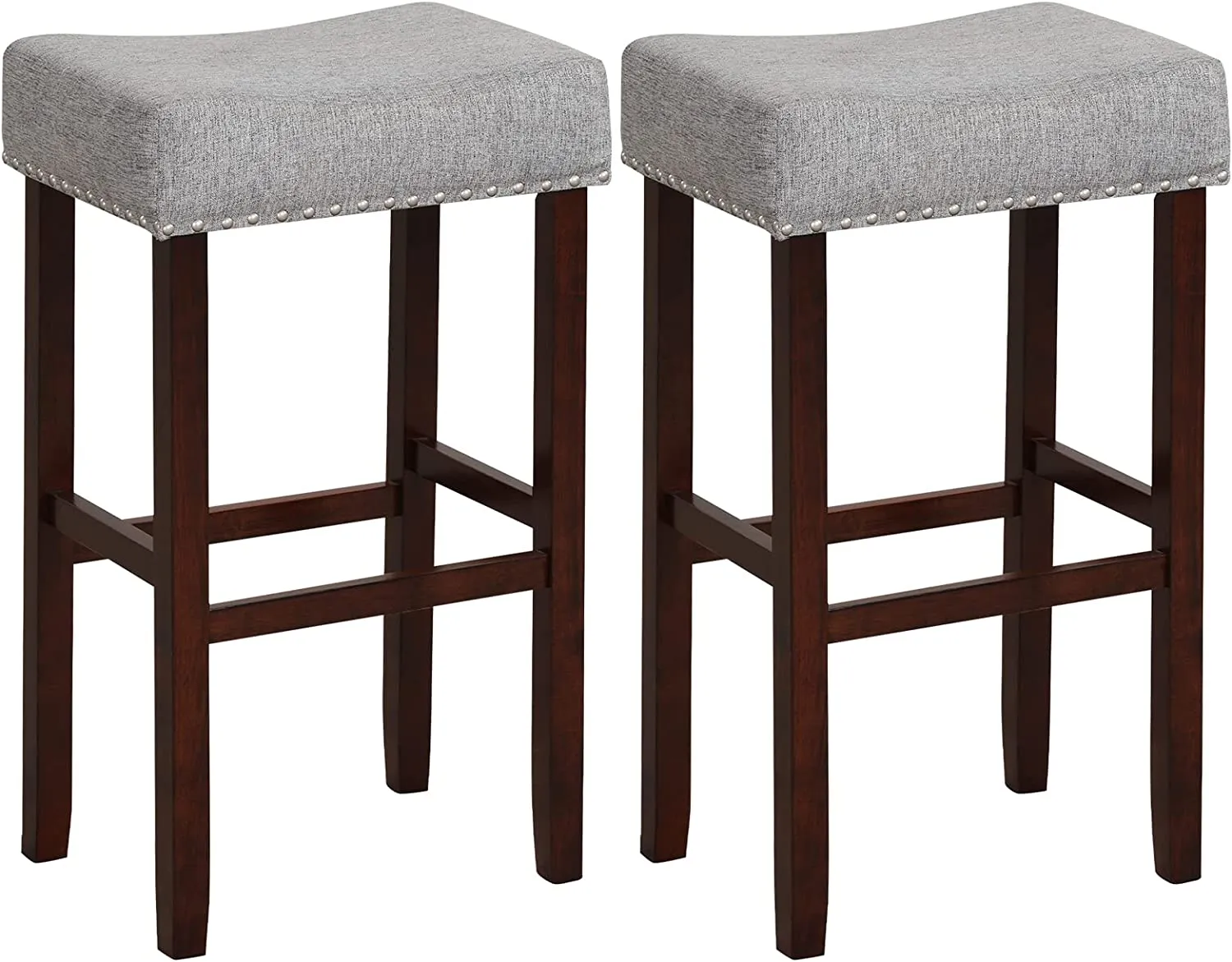 Giantex 29.5" Bar Height Bar Stools Set of 4 - Backless Saddle Barstools with Nailhead Linen Foam Seat