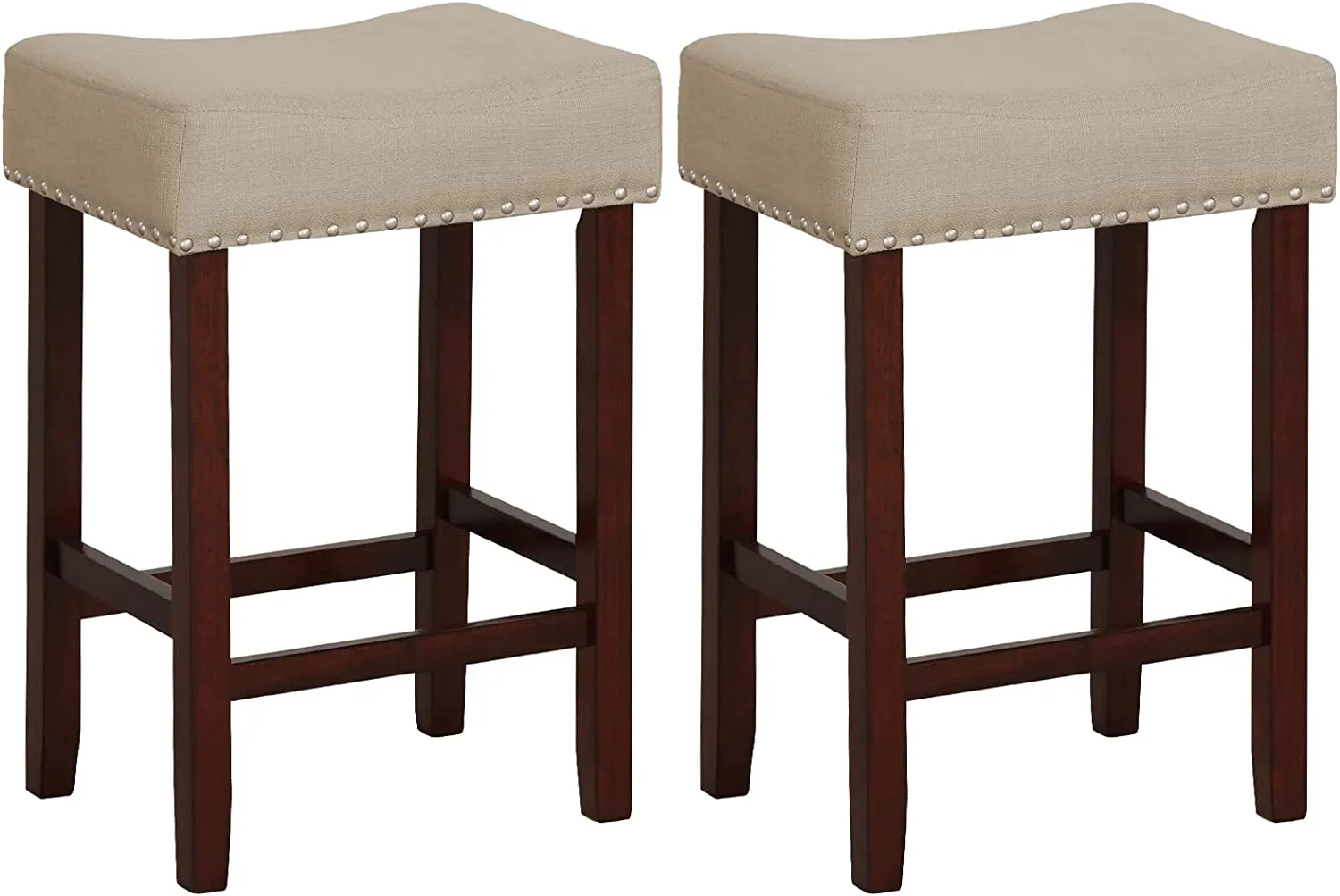 Giantex 29.5" Bar Height Bar Stools Set of 4 - Backless Saddle Barstools with Nailhead Linen Foam Seat