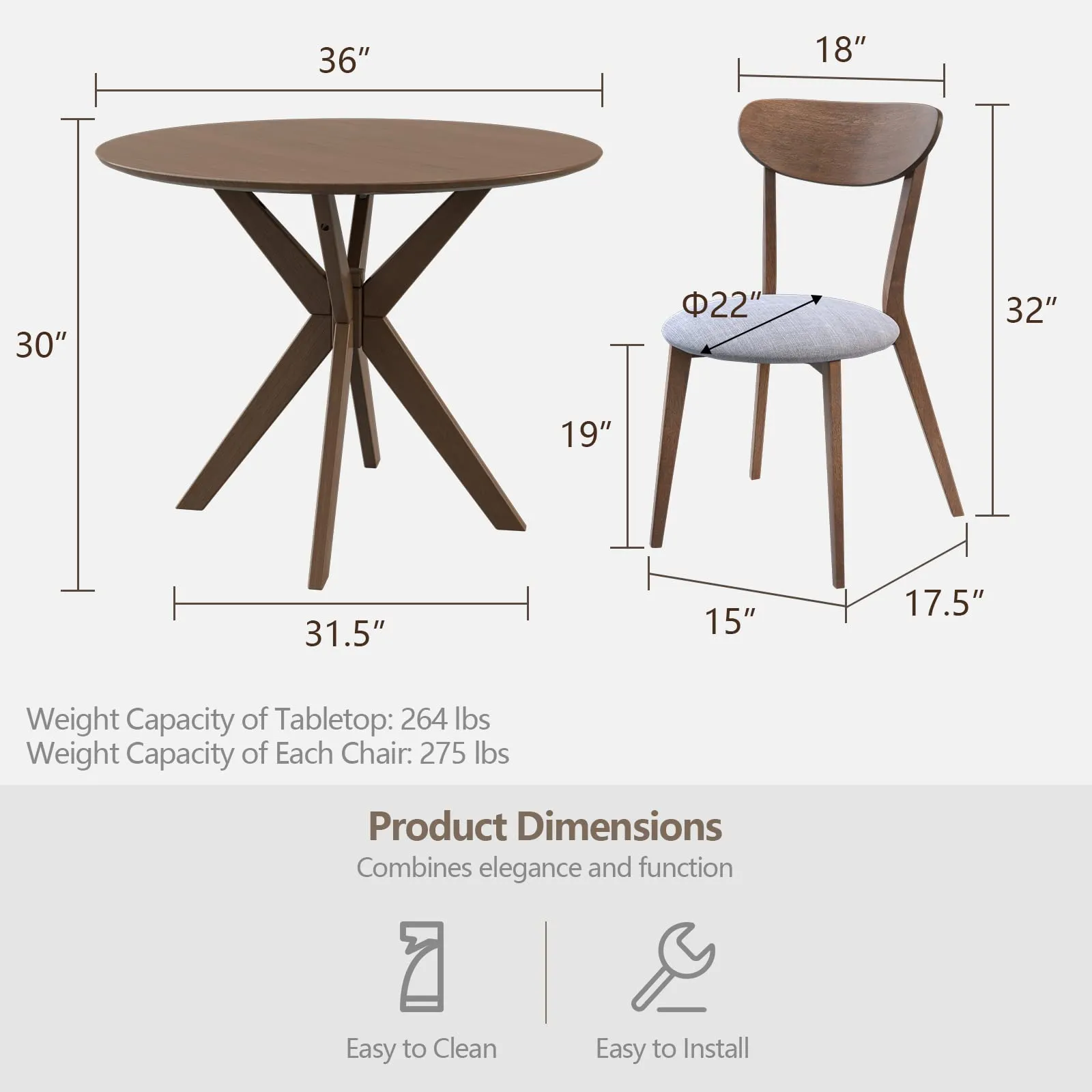 Giantex 3 or 5 Piece Dining Table and Chair Set, Wooden Kitchen Table Set