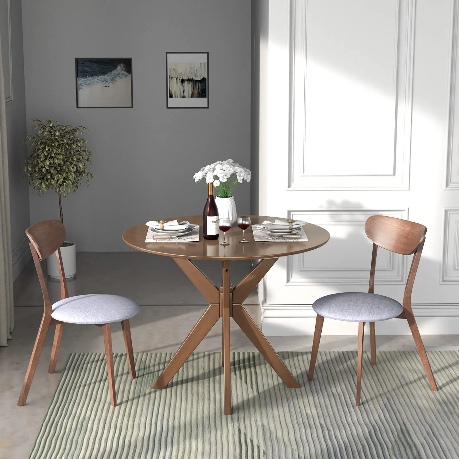 Giantex 3 or 5 Piece Dining Table and Chair Set, Wooden Kitchen Table Set