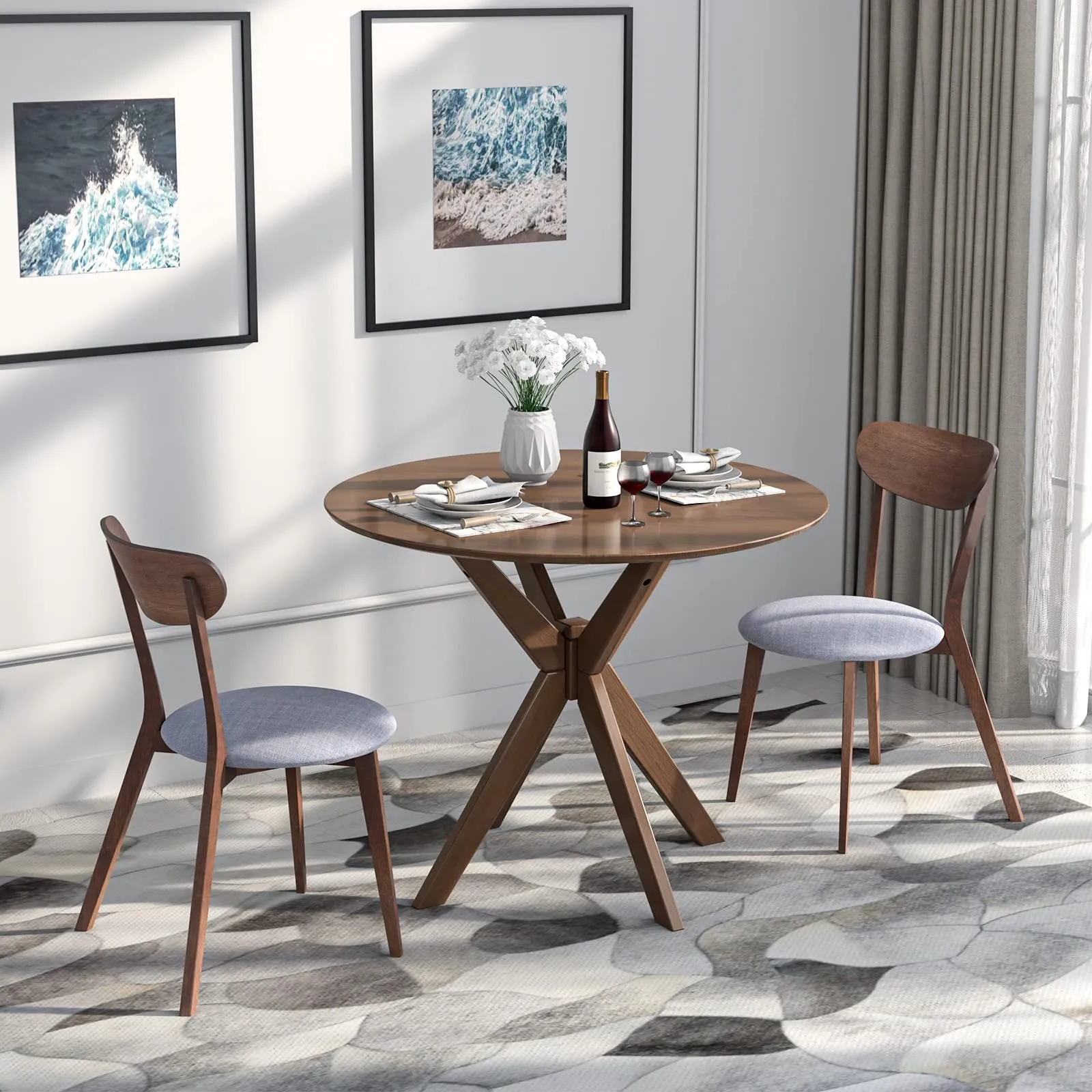 Giantex 3 or 5 Piece Dining Table and Chair Set, Wooden Kitchen Table Set