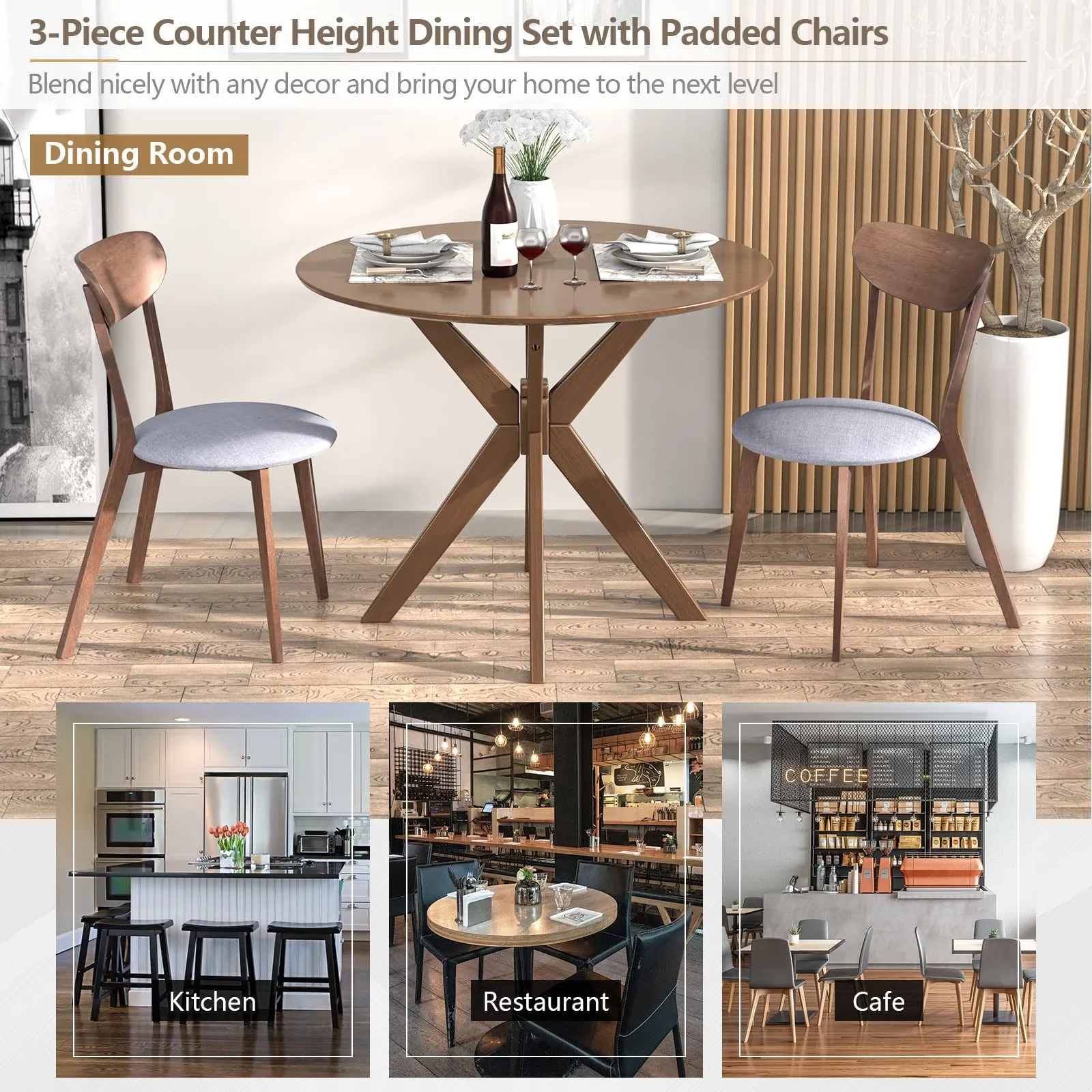 Giantex 3 or 5 Piece Dining Table and Chair Set, Wooden Kitchen Table Set